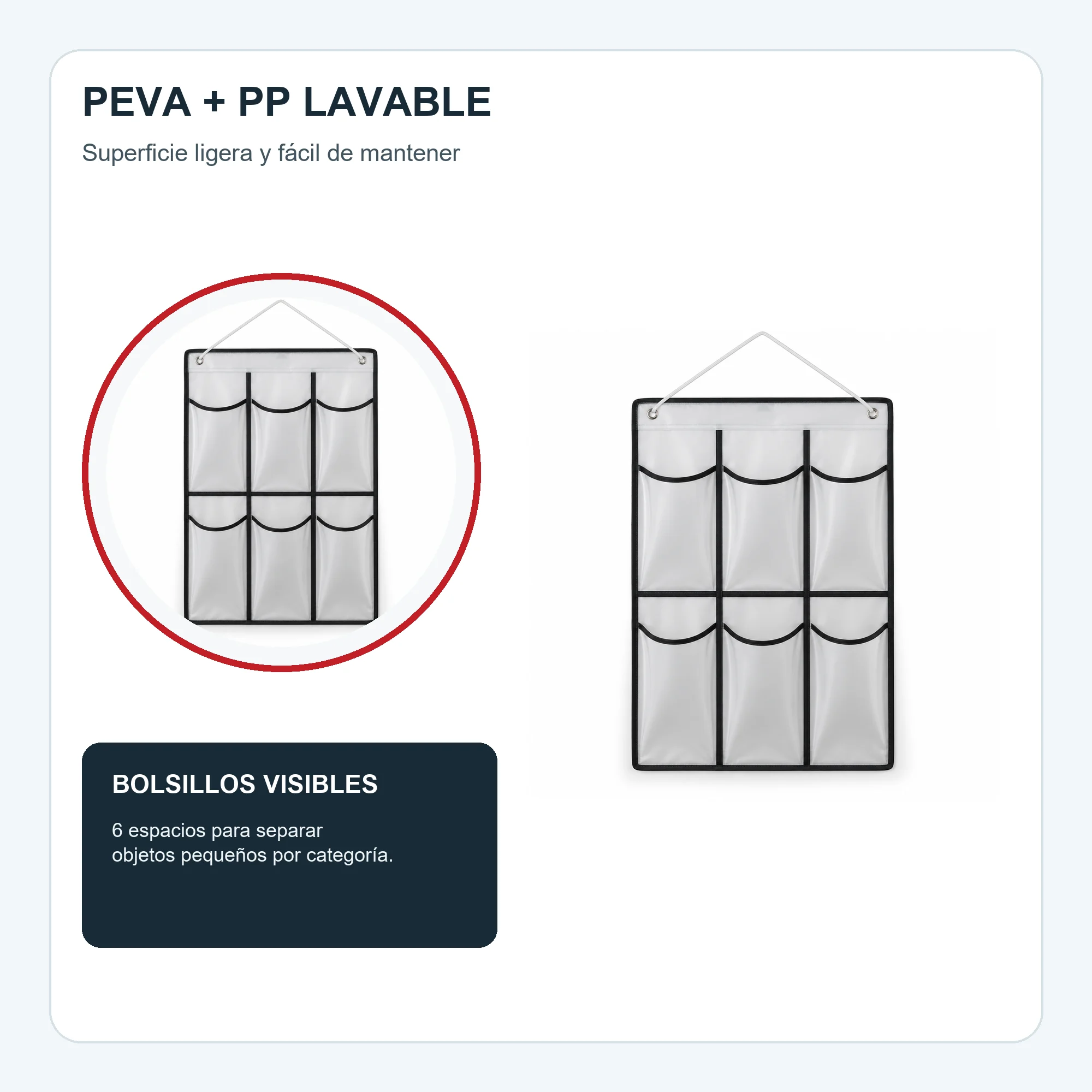 Organizador Colgante de 6 Bolsillos de PEVA y PP, 36 × 59 cm, 1 Unidad