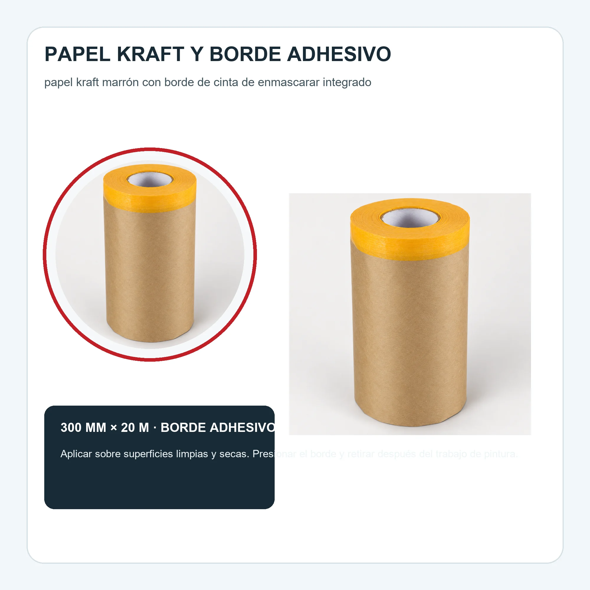 Papel Kraft de Enmascarar con Cinta, 300 mm × 20 m