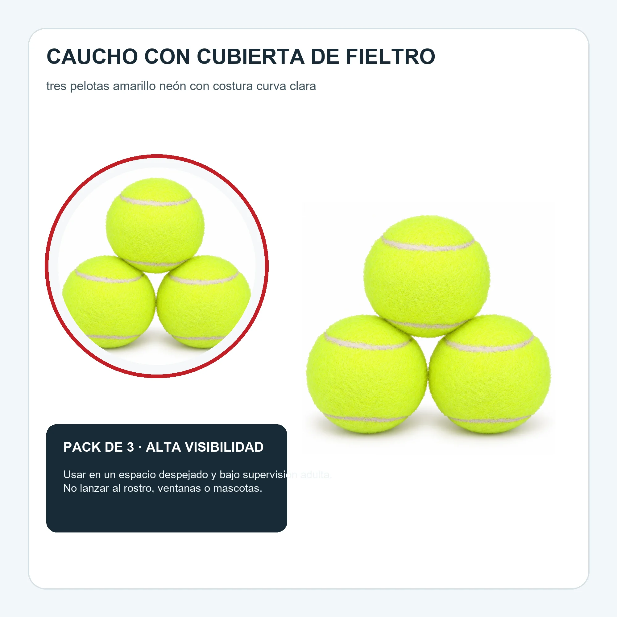 Pelotas de Tenis de Fieltro, 6,5 cm, Pack de 3