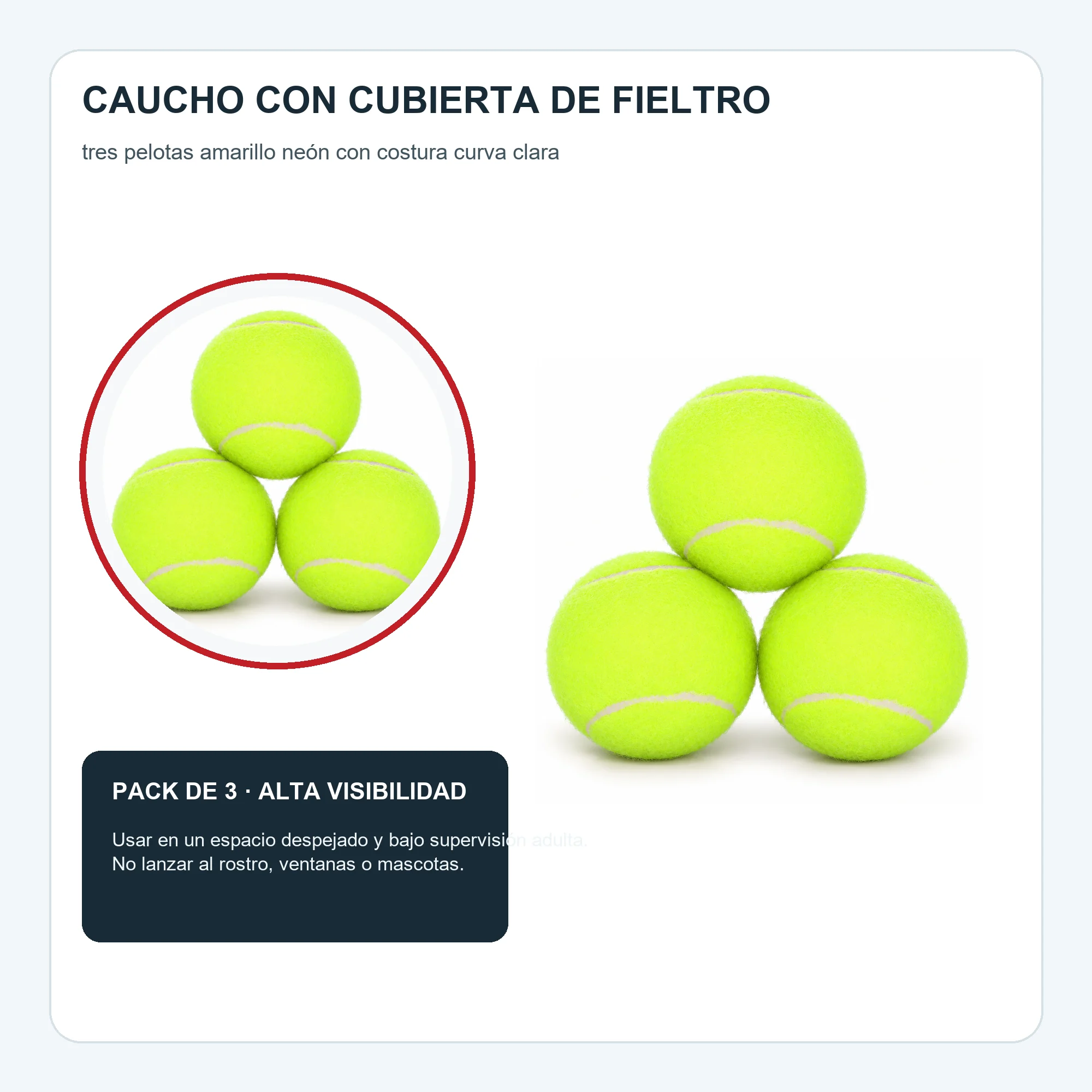 Pelotas de Tenis de Fieltro, 6 cm, Pack de 3