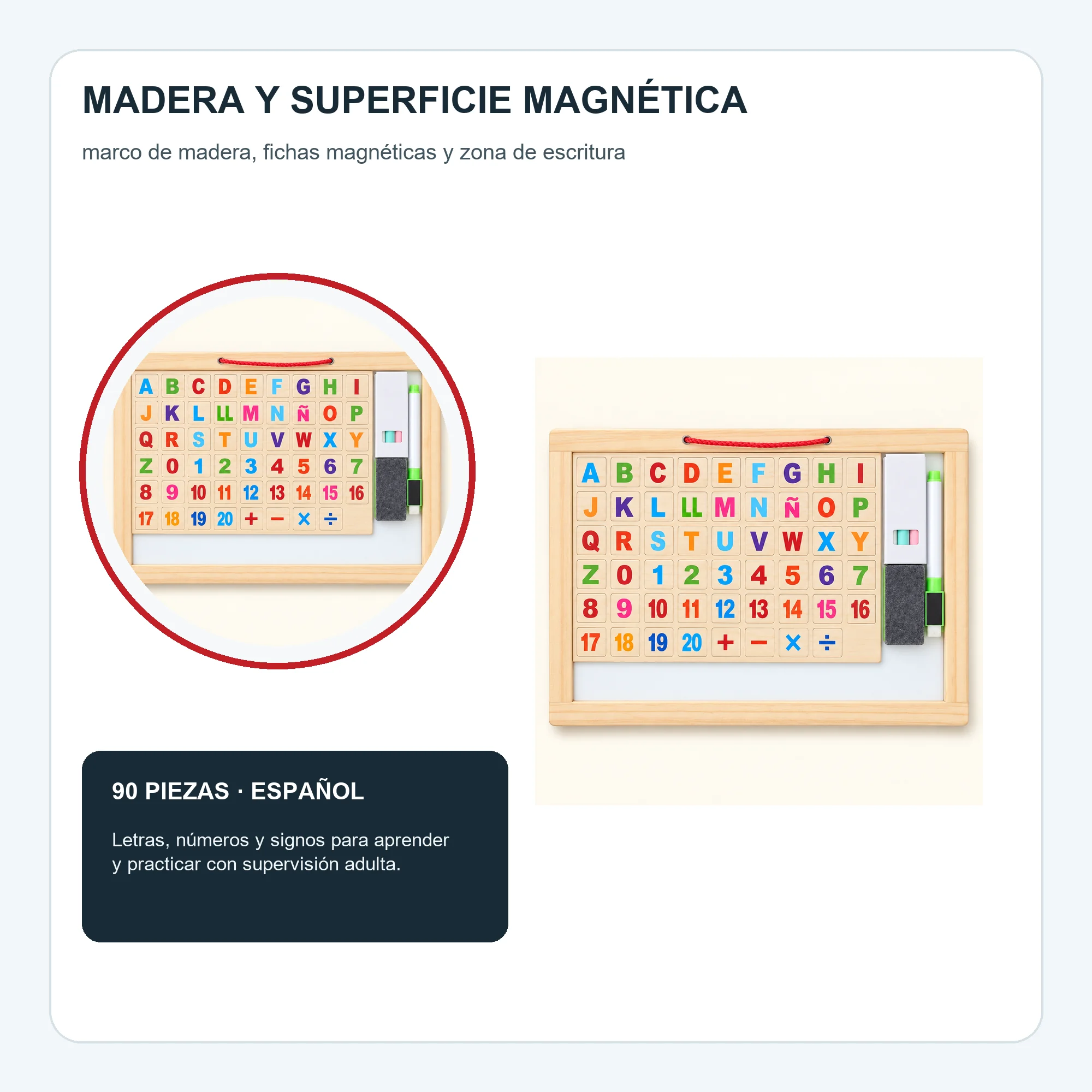 Pizarra Magnética Educativa en Español, 90 Piezas, 31 × 20 cm