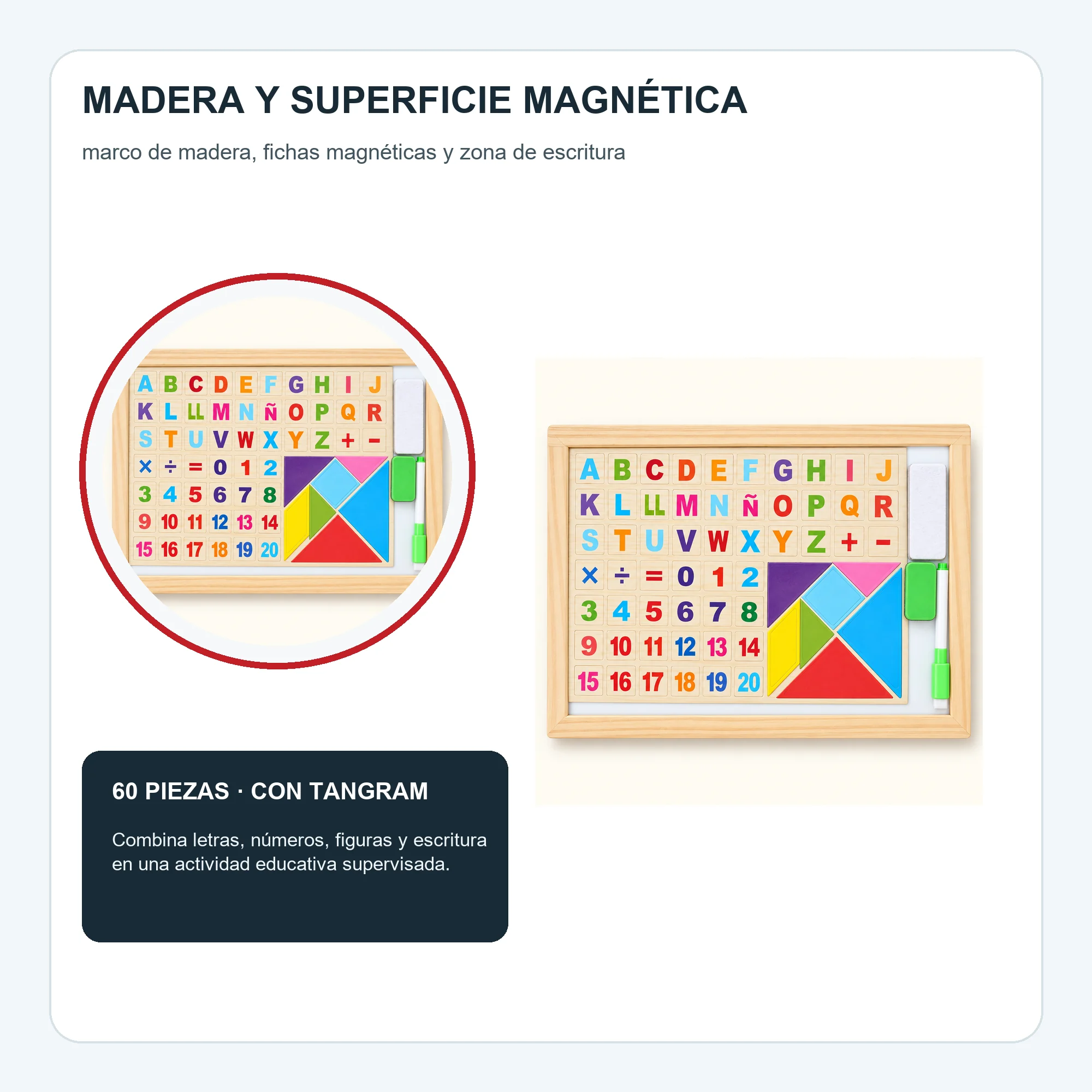 Pizarra Magnética Educativa en Español con Tangram, 60 Piezas, 37 × 27 cm