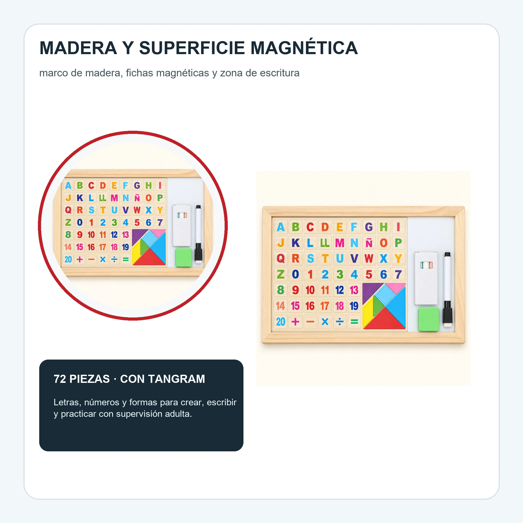 Pizarra Magnética Educativa en Español con Tangram, 72 Piezas, 33 × 22 cm