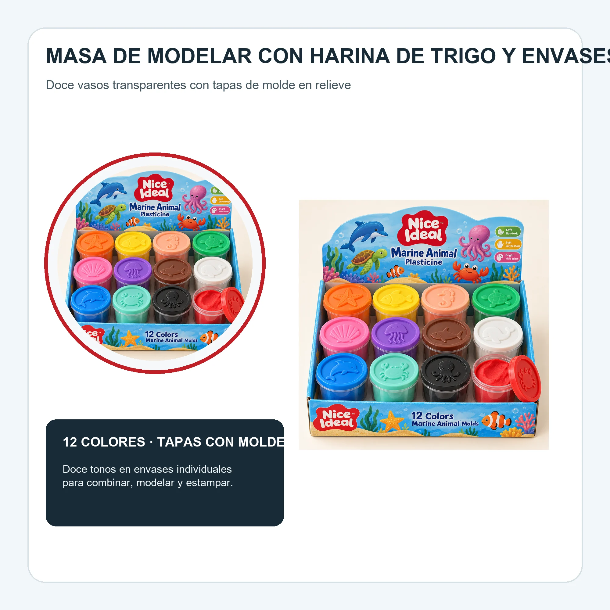 Set de Plasticina en 12 Vasos con Moldes, 12 Colores