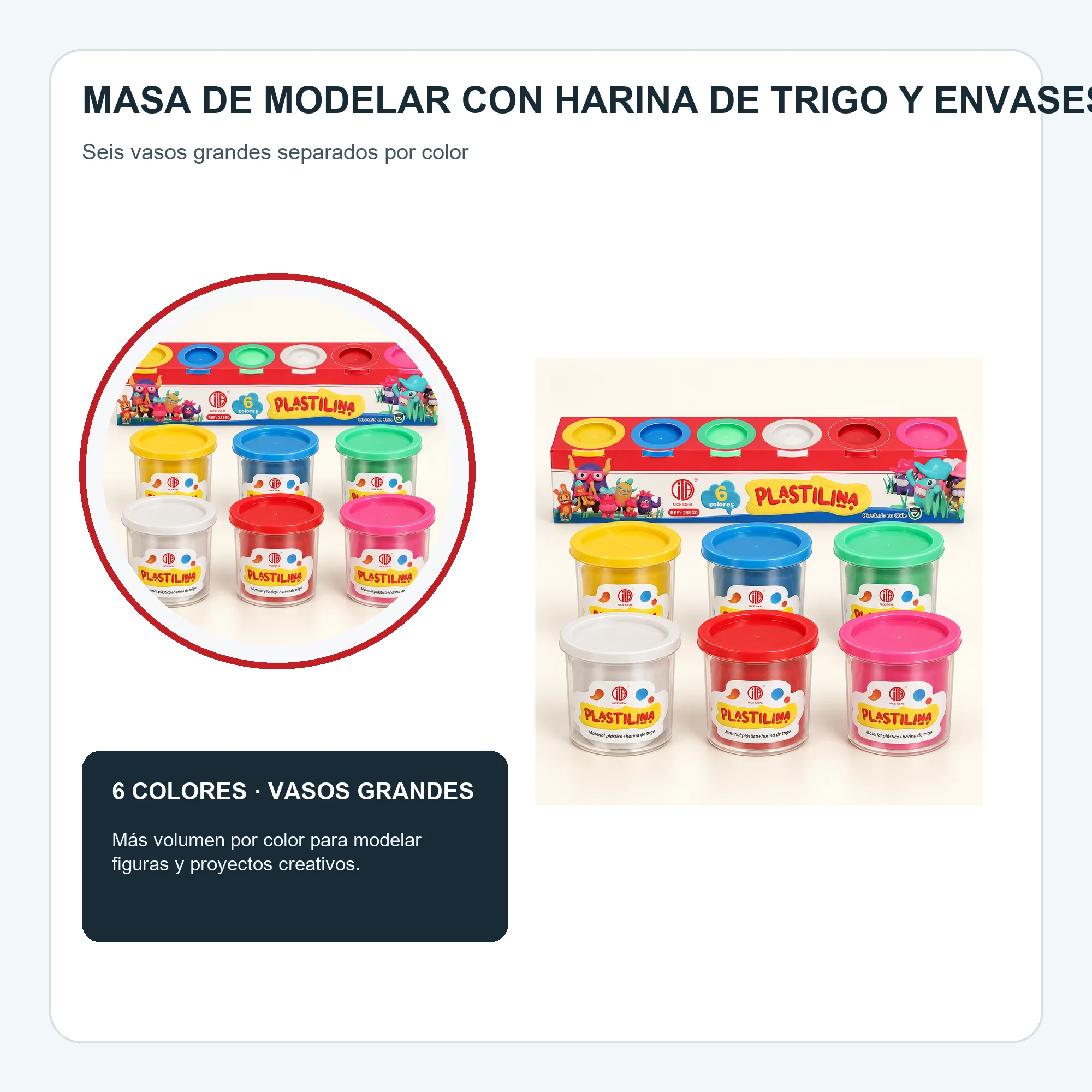 Set de Plasticina en 6 Vasos Grandes, 6 Colores