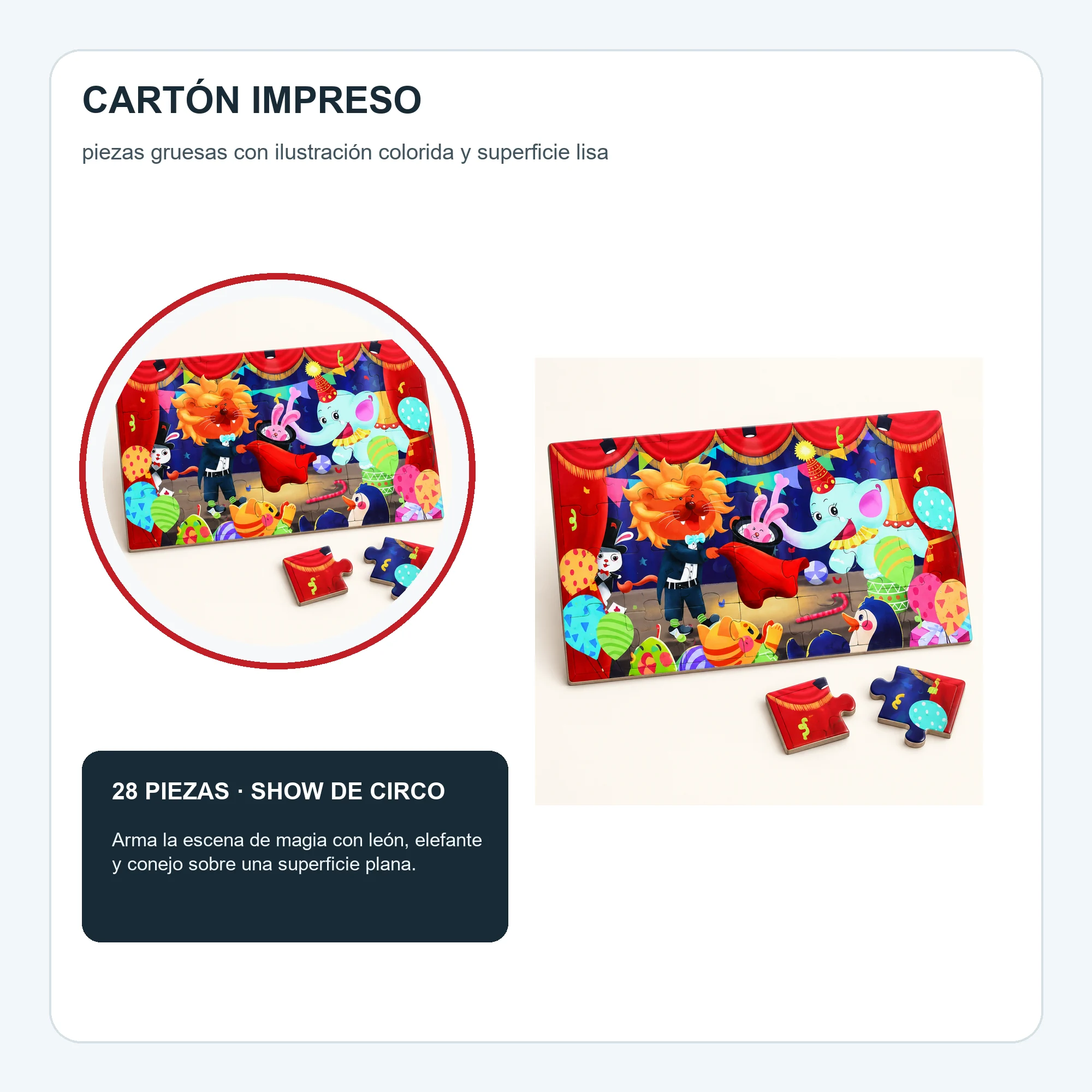 Puzzle Infantil de 28 Piezas con Show de Circo, 27 × 15,5 cm
