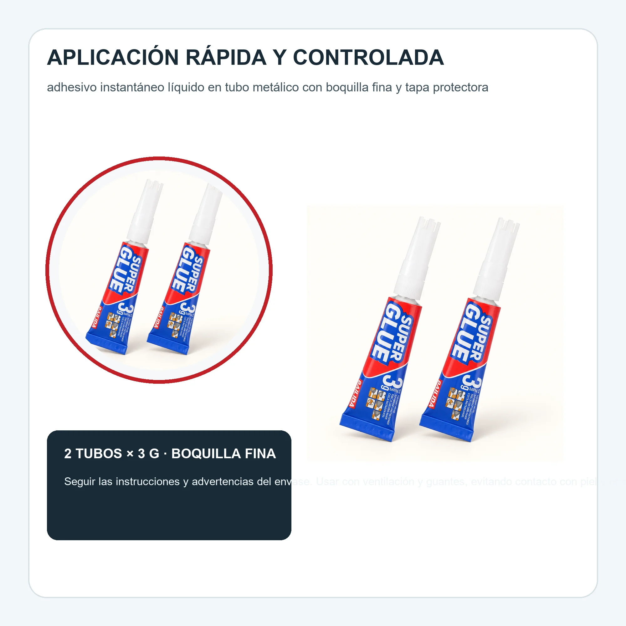 Set de 2 Adhesivos Instantáneos de 3 g con Boquilla de Precisión