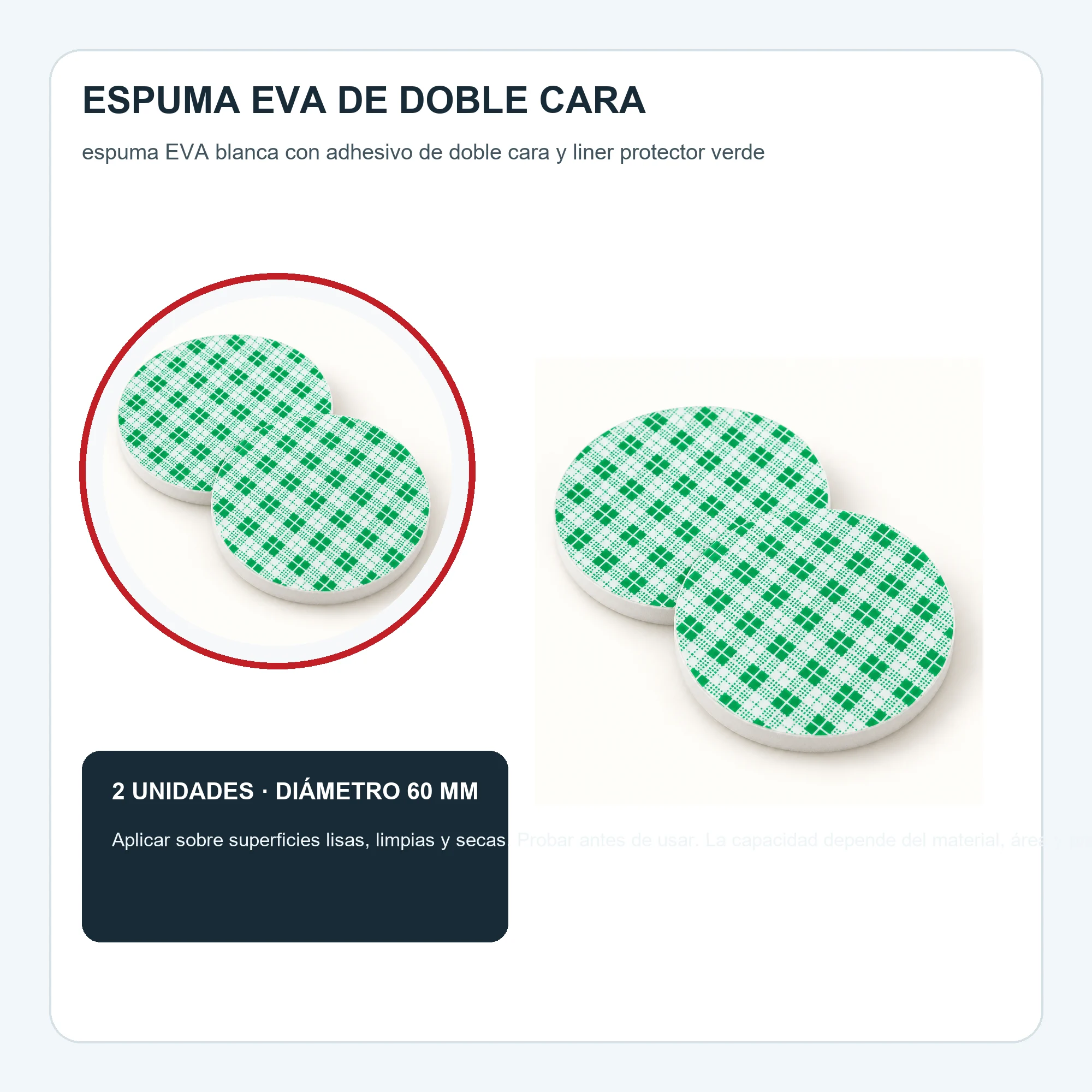 Set de 2 Almohadillas Adhesivas de Espuma EVA Redondas, 60 mm