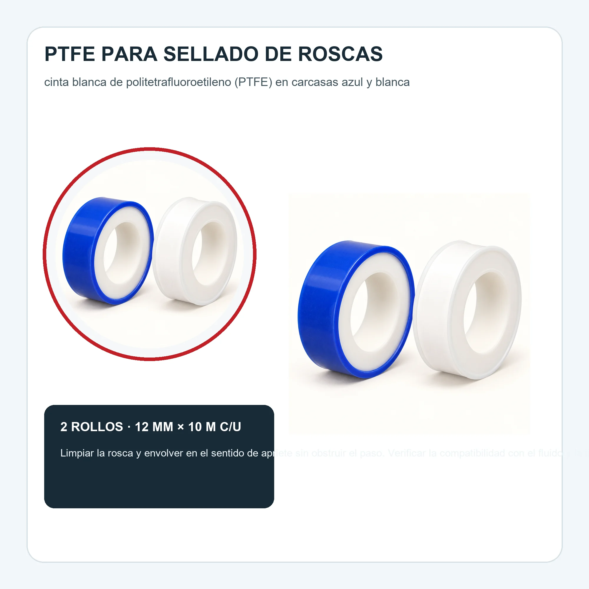 Set de 2 Cintas Selladoras de PTFE, 12 mm × 10 m