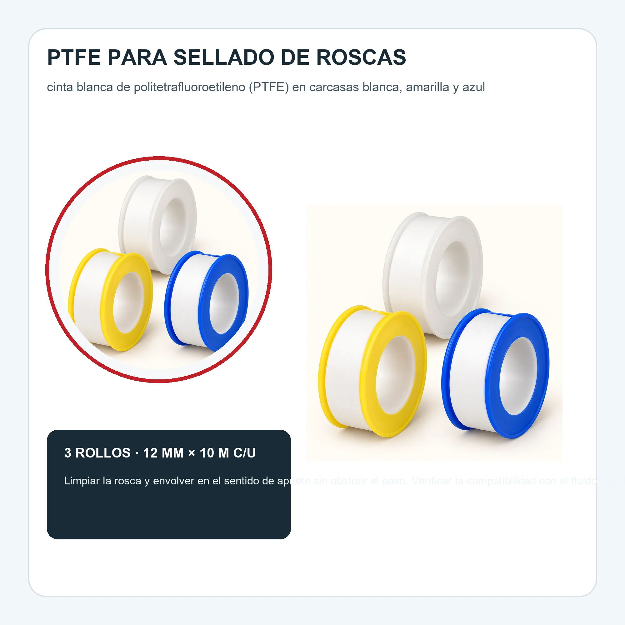 Set de 3 Cintas Selladoras de PTFE, 12 mm × 10 m