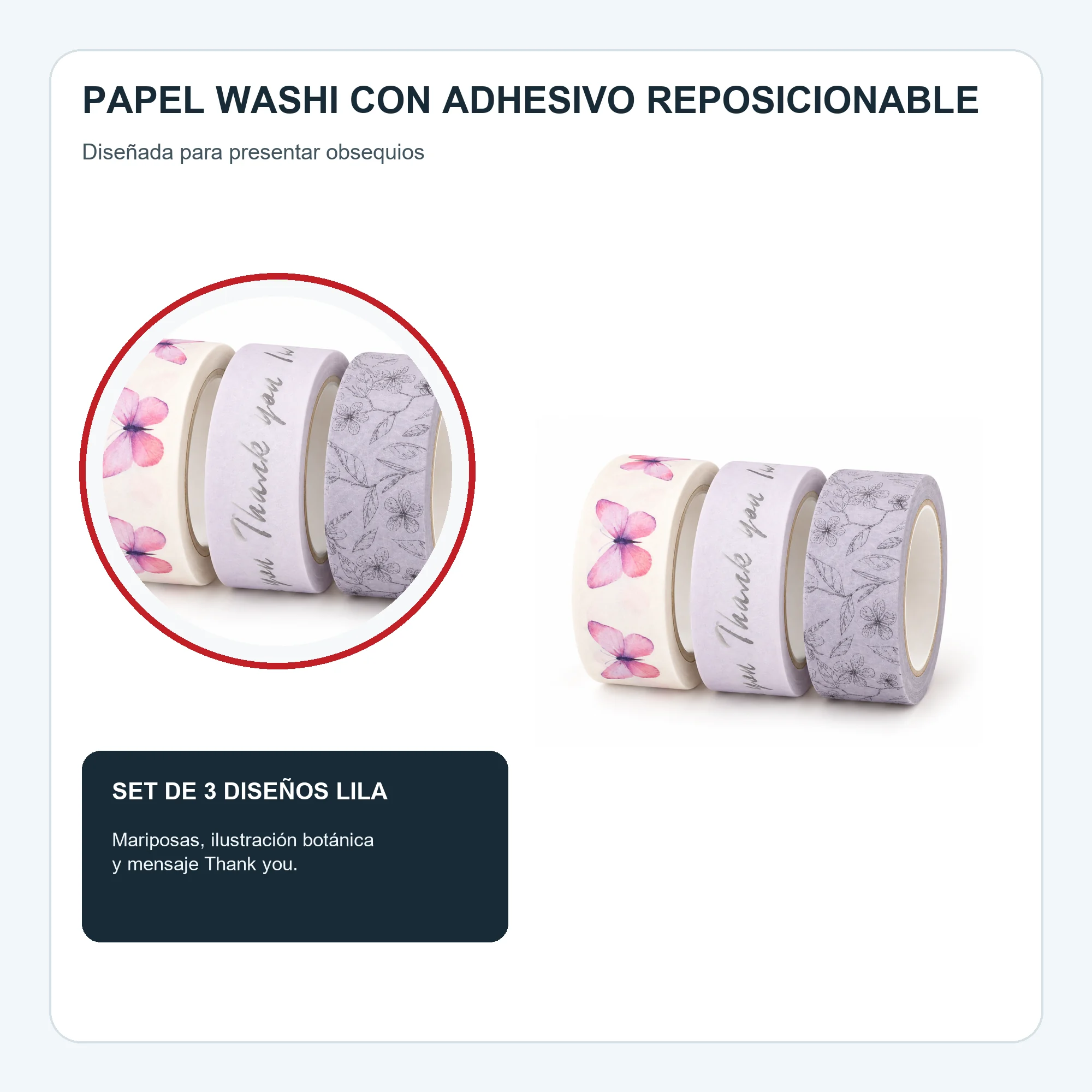 Set de 3 Cintas Washi Lila Con Mariposas, 1,5 cm × 2 m por Rollo