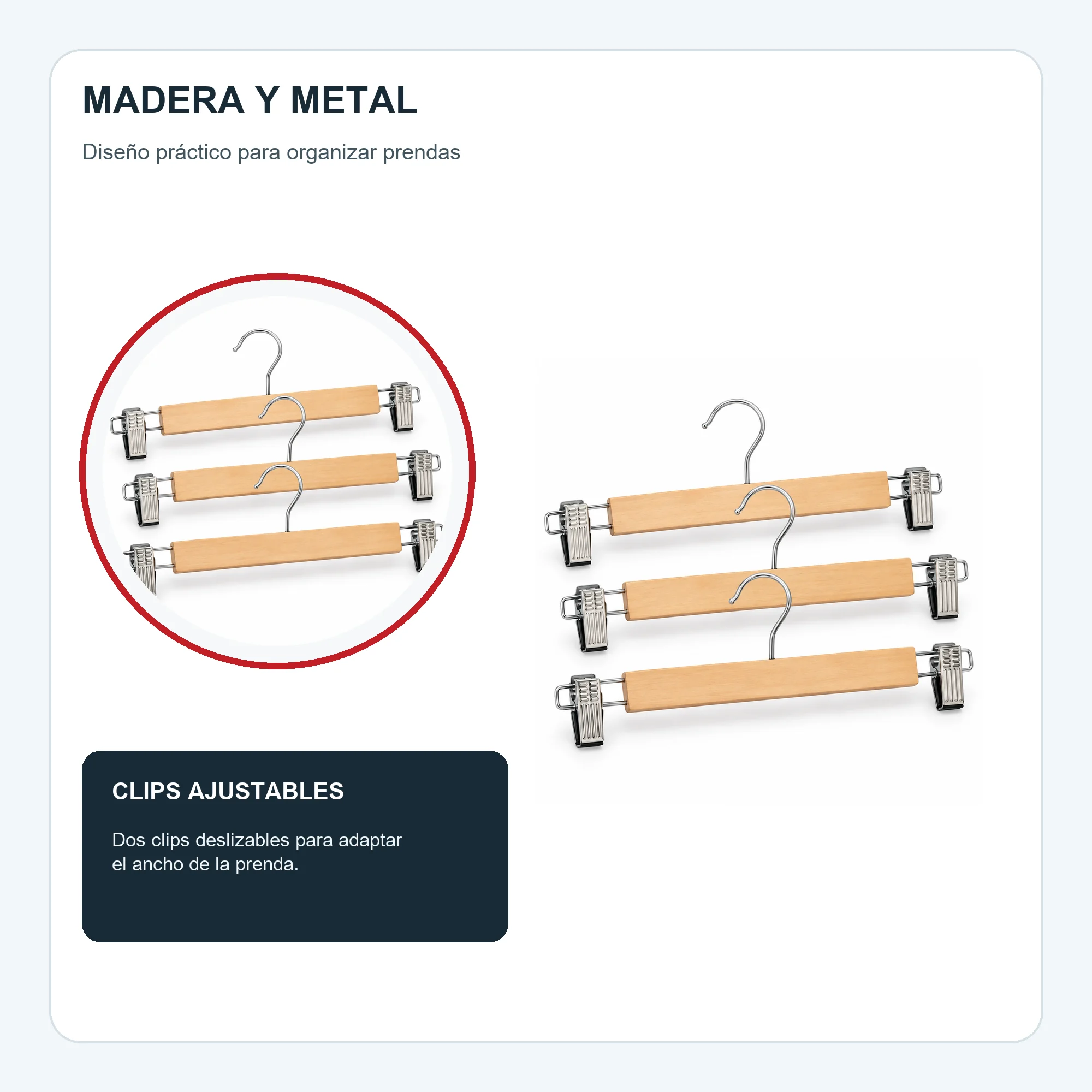 Set de 3 Colgadores con Pinzas de Madera, 33 cm
