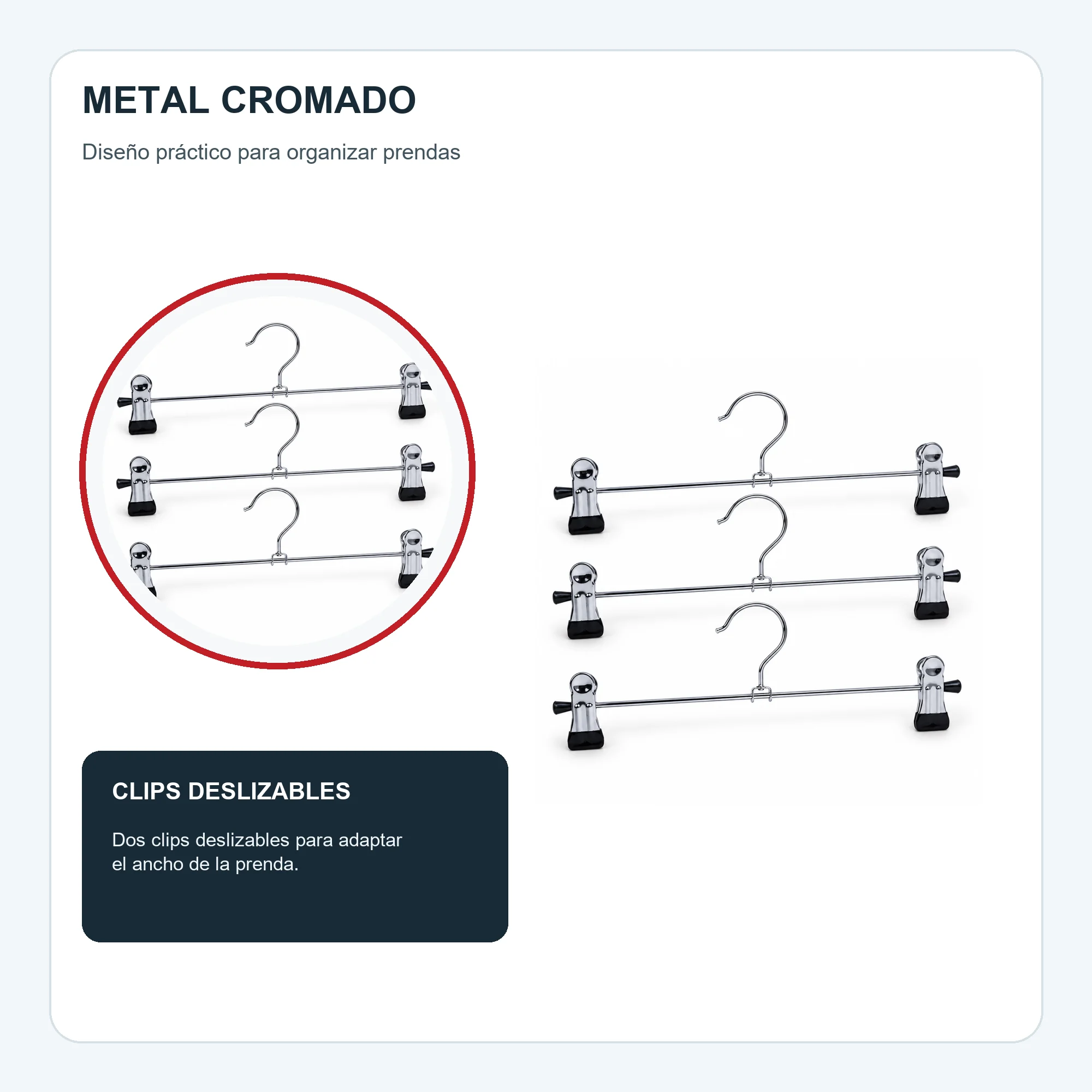 Set de 3 Colgadores con Pinzas Metálicos, 30 cm