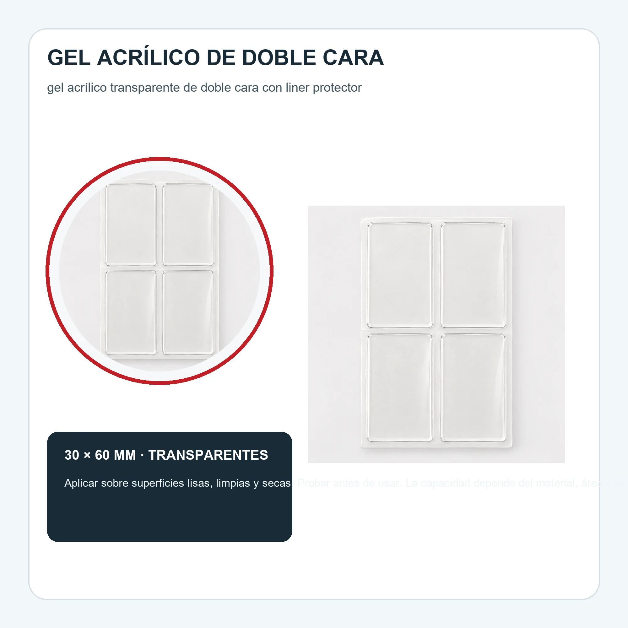 Set de 4 Almohadillas Adhesivas Acrílicas Transparentes Rectangulares, 30 × 60 mm