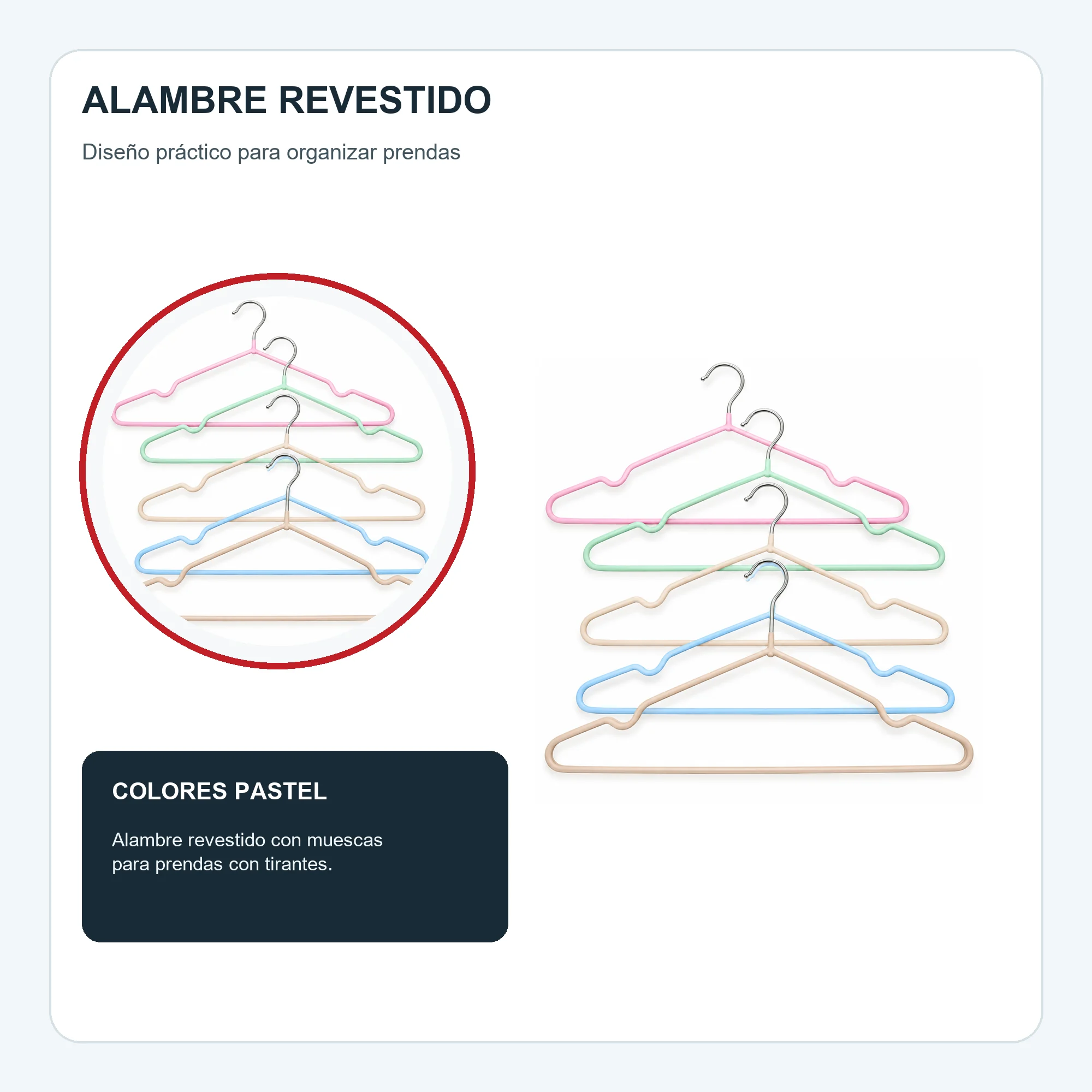 Set de 5 Colgadores de Alambre Revestido con Muescas, 40,5 cm