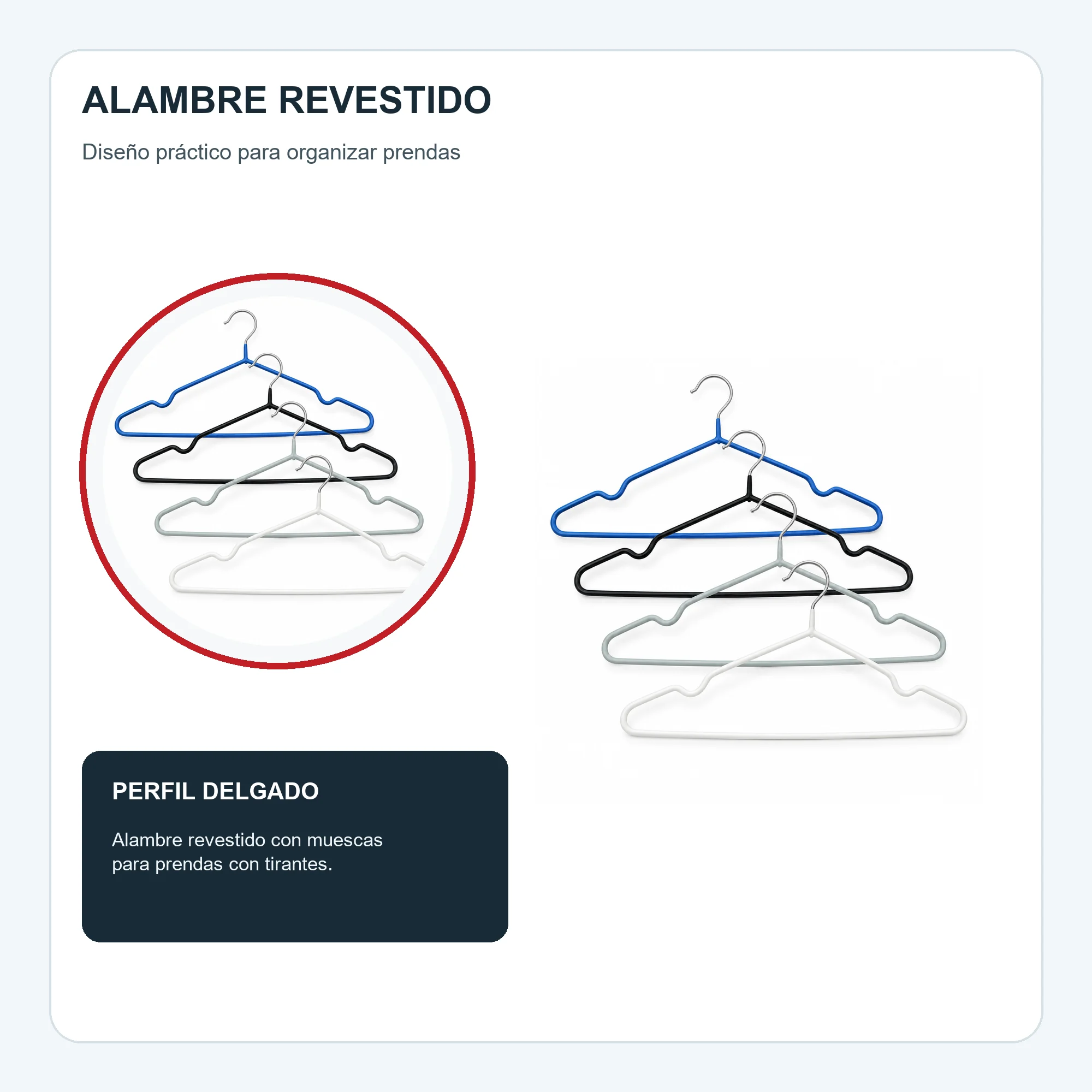 Set de 5 Colgadores de Alambre Revestido con Muescas, 40,5 cm
