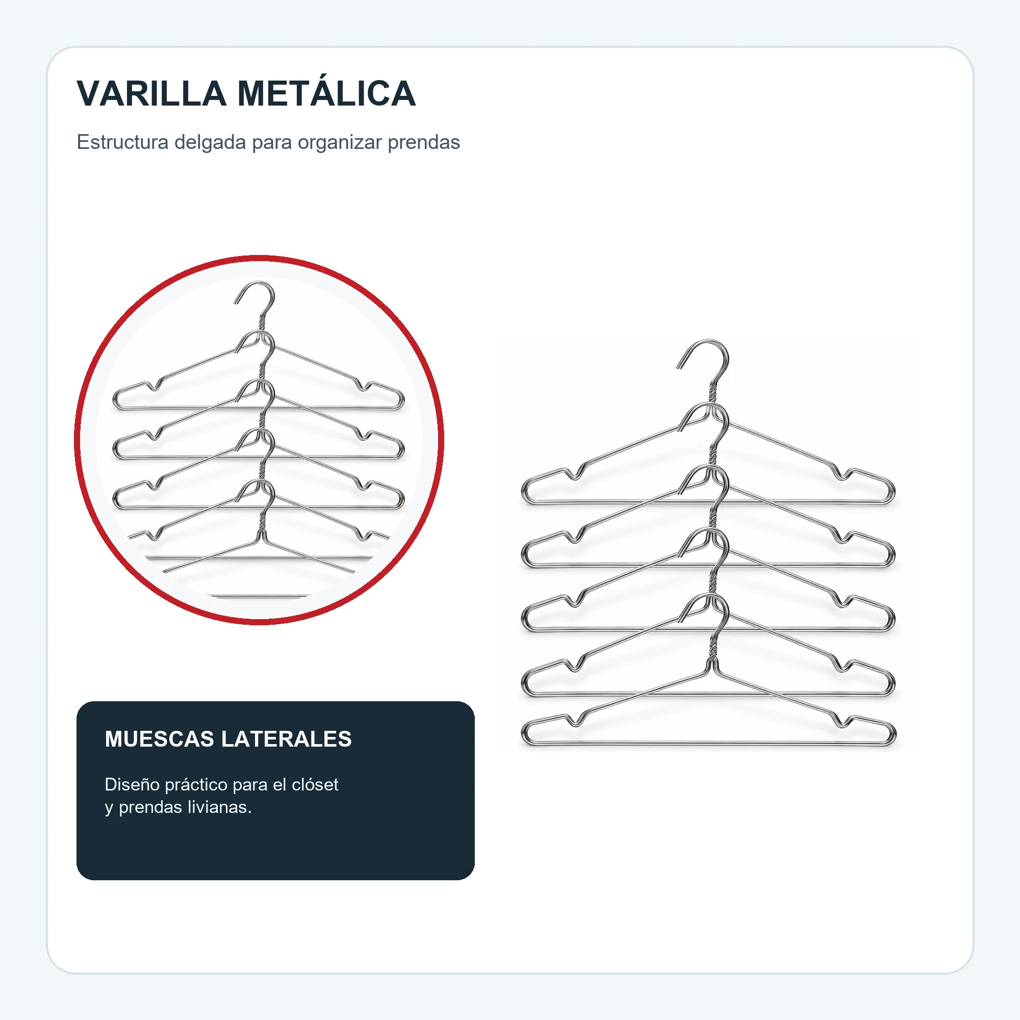 Set de 5 Colgadores Metálicos con Muescas de 40 cm