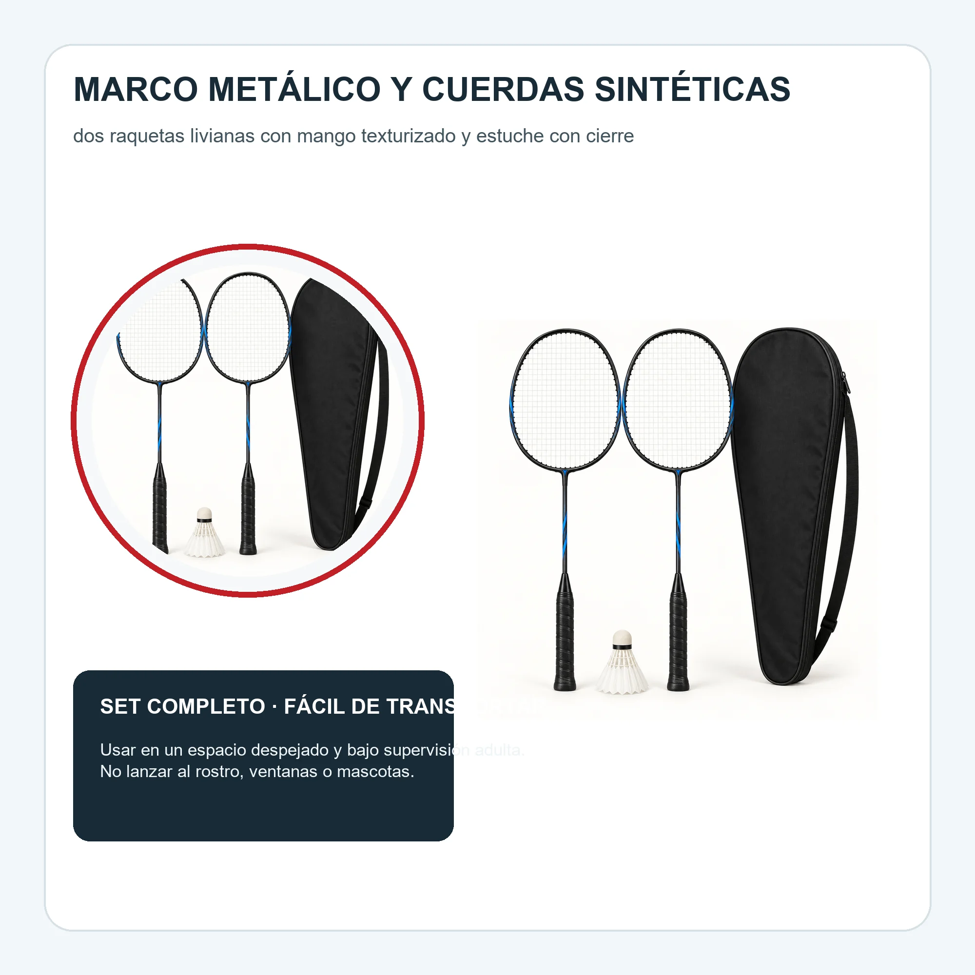 Set de Bádminton con 2 Raquetas, Volante y Estuche