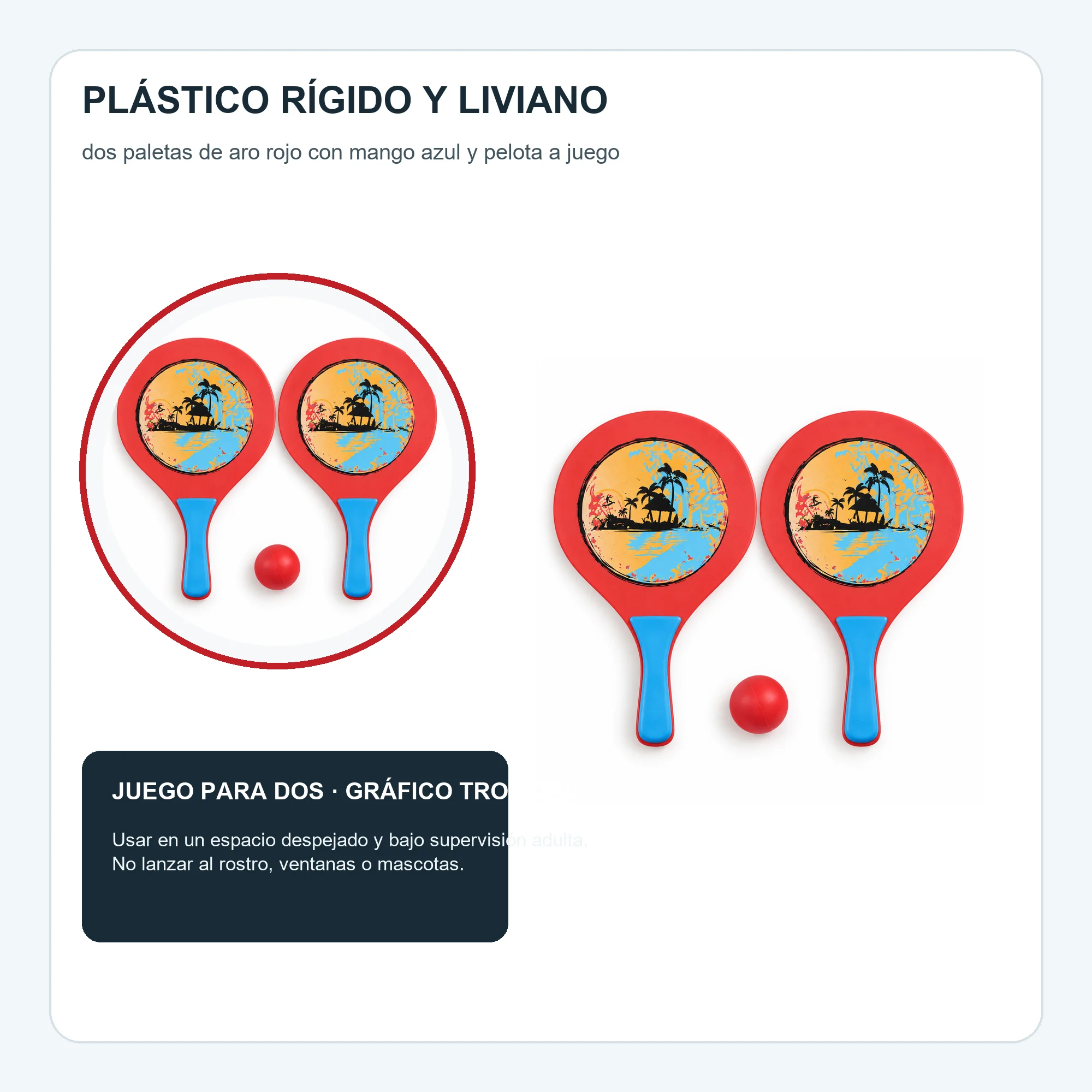 Set de Paletas de Playa Rojas con Pelota, 38 cm