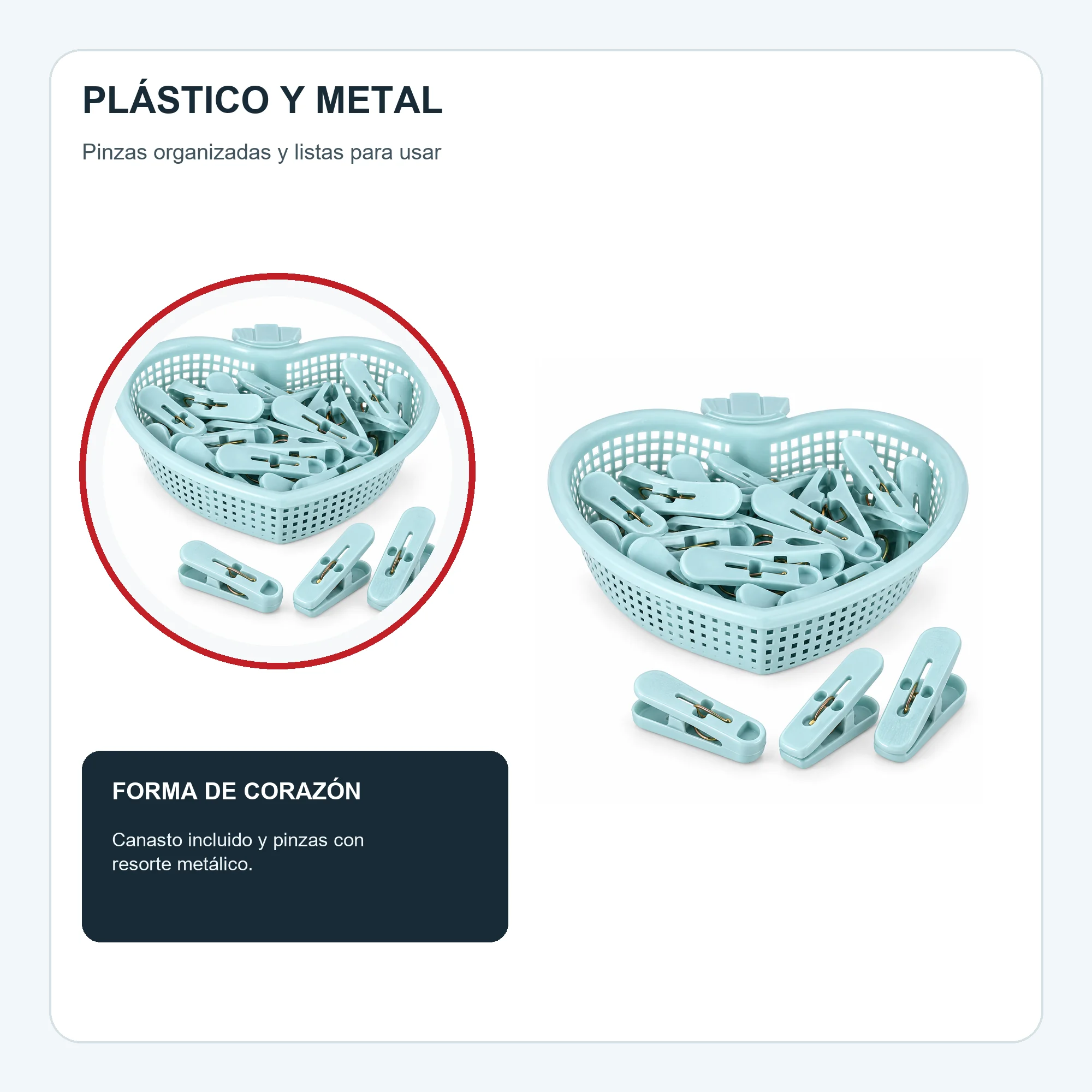 Set de Pinzas para Ropa con Canasto Corazón, 17 × 4 cm