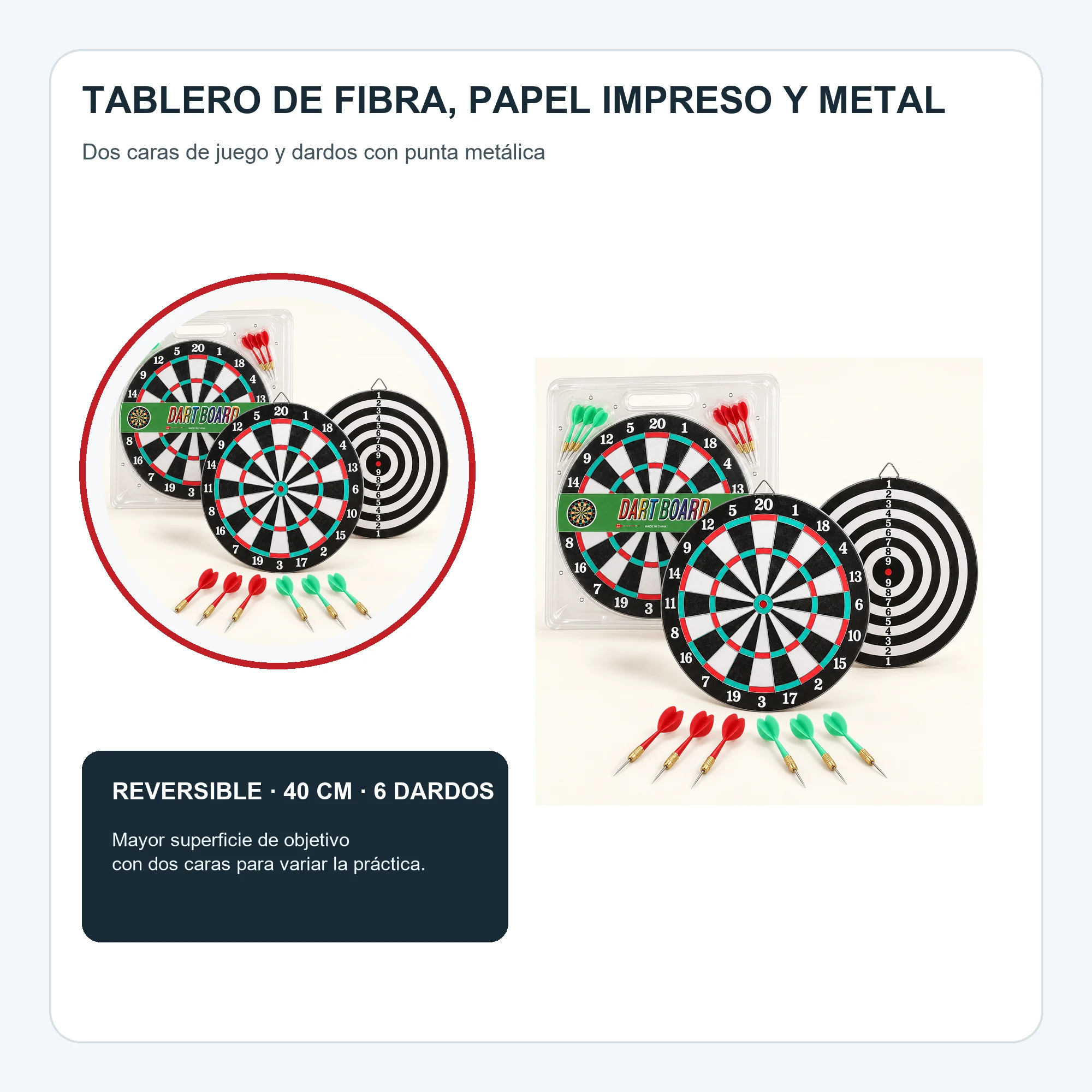 Tablero de Dardos Reversible de 40 cm con 6 Dardos