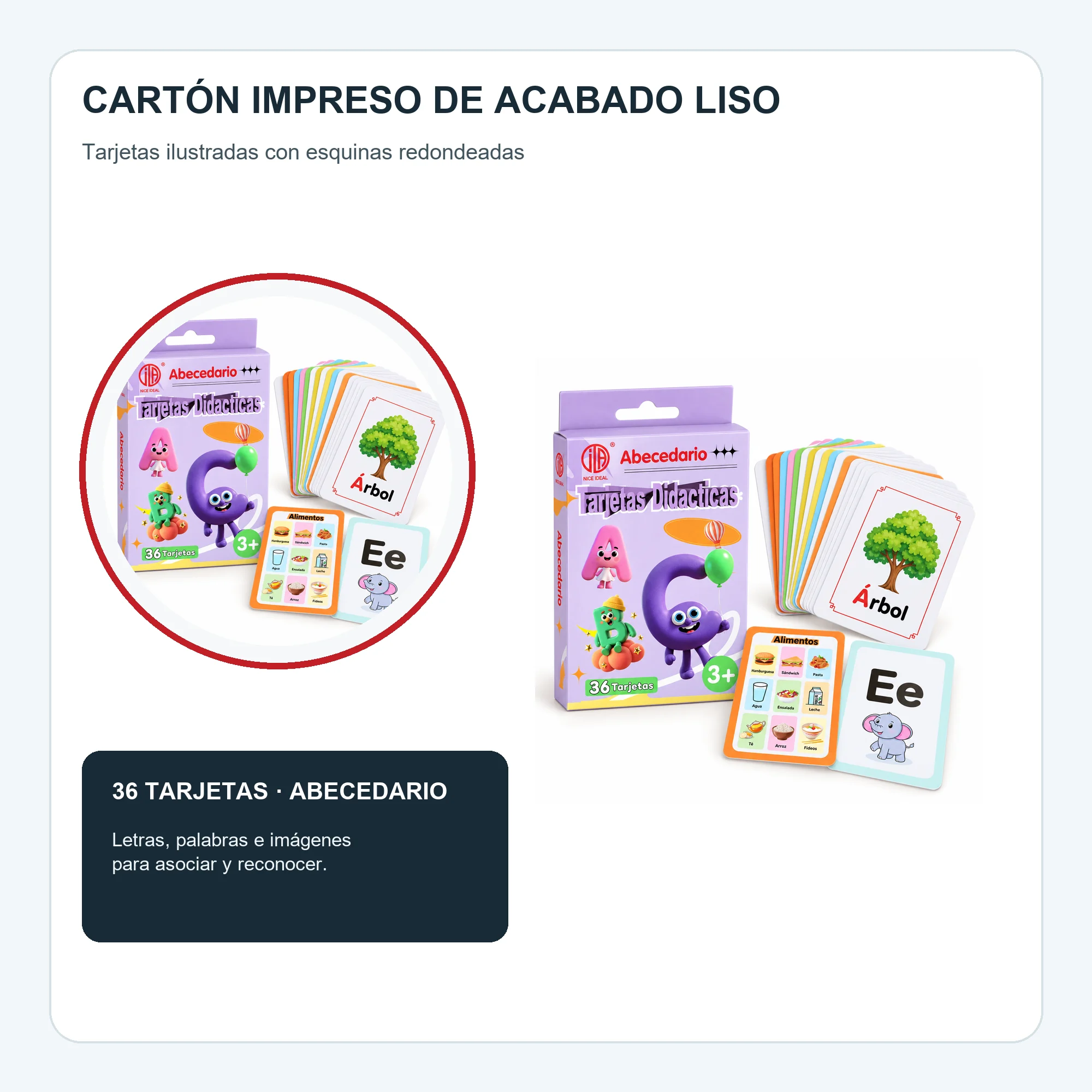 Tarjetas Didácticas de Abecedario en Español, 36 Unidades, 7,8 × 11,7 cm