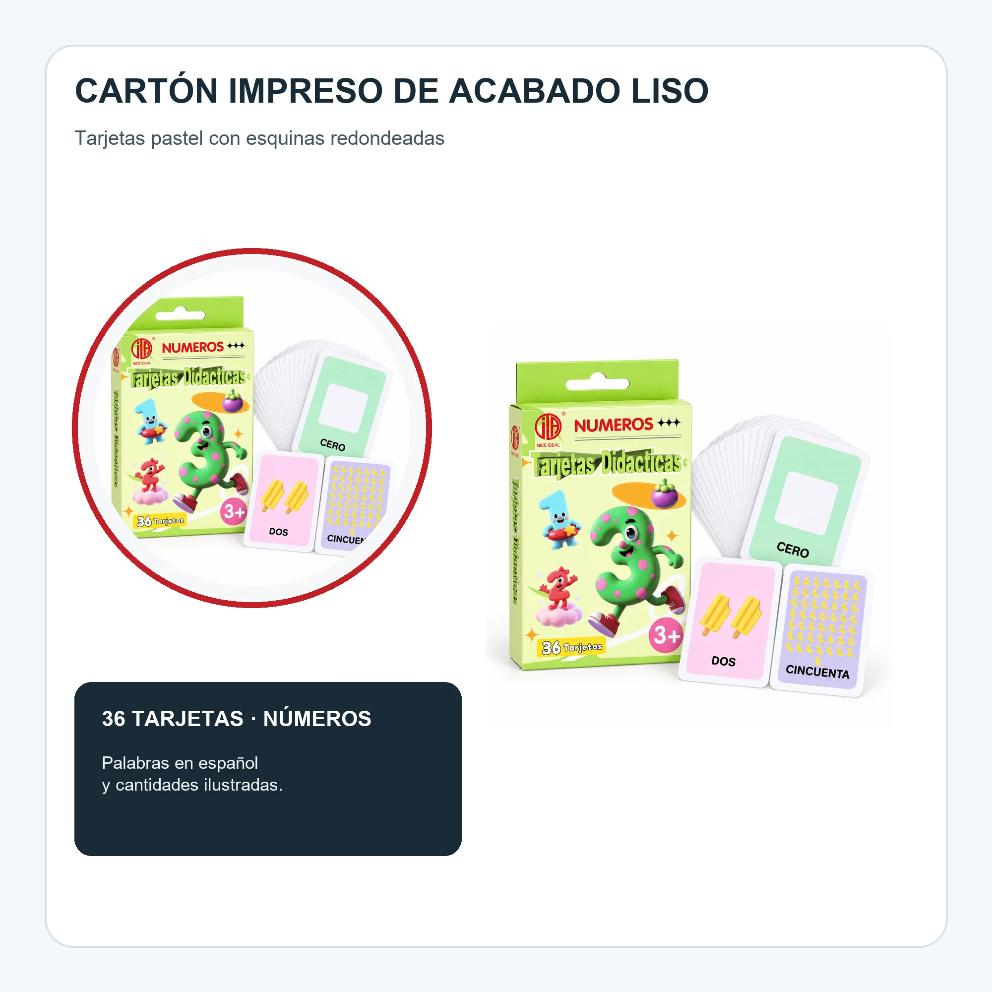Tarjetas Didácticas de Números en Español, 36 Unidades, 7,8 × 11,7 cm