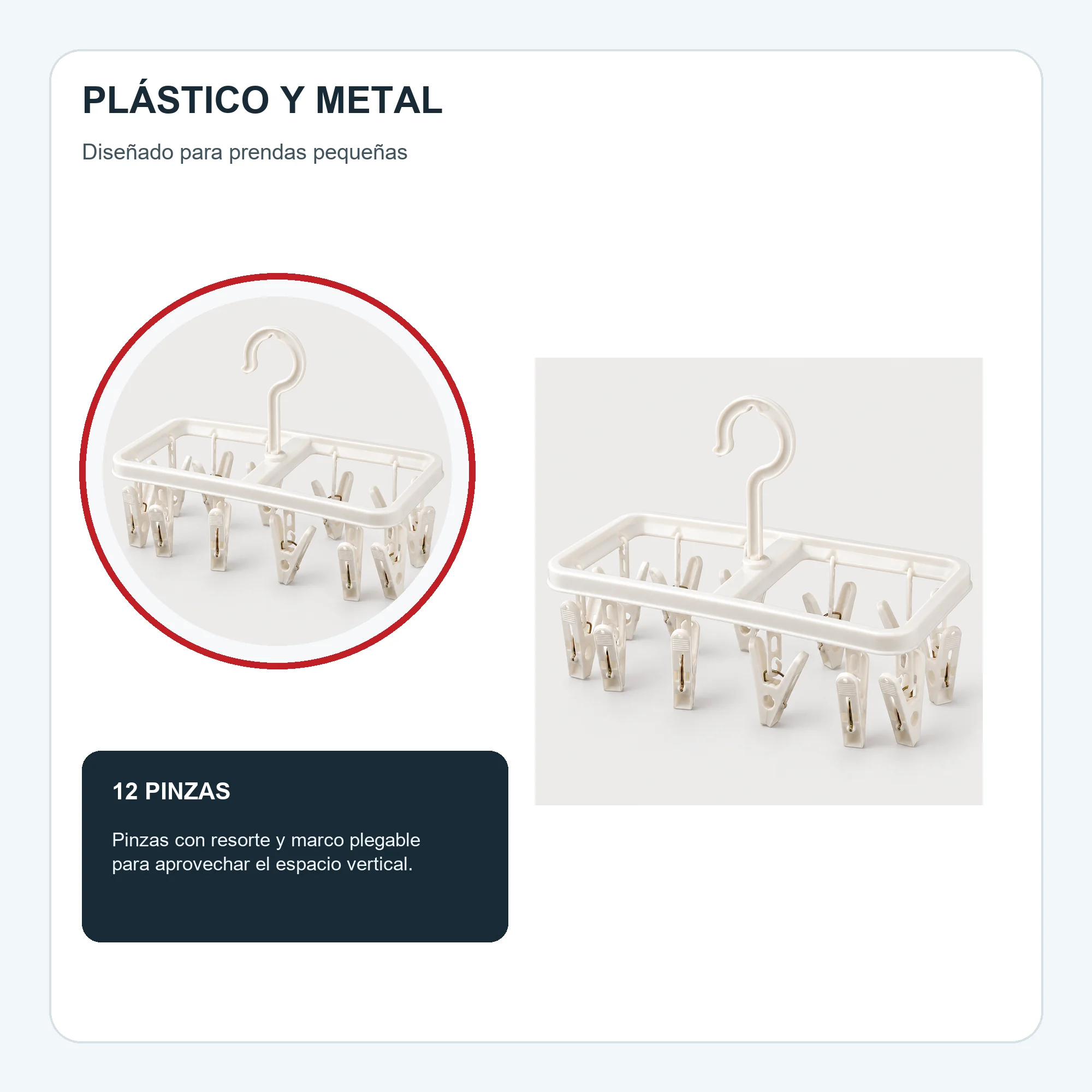 Tendedero Colgante Rectangular Compacto con 12 Pinzas, 26 × 11 cm