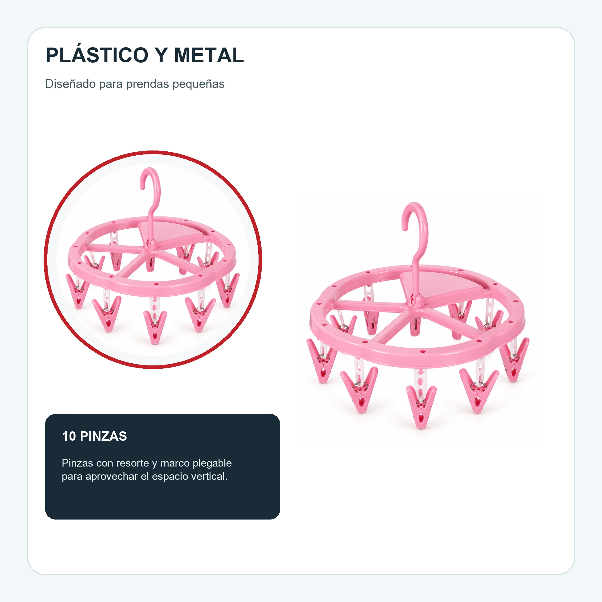 Tendedero Colgante Circular Compacto con 10 Pinzas, diámetro 22 cm