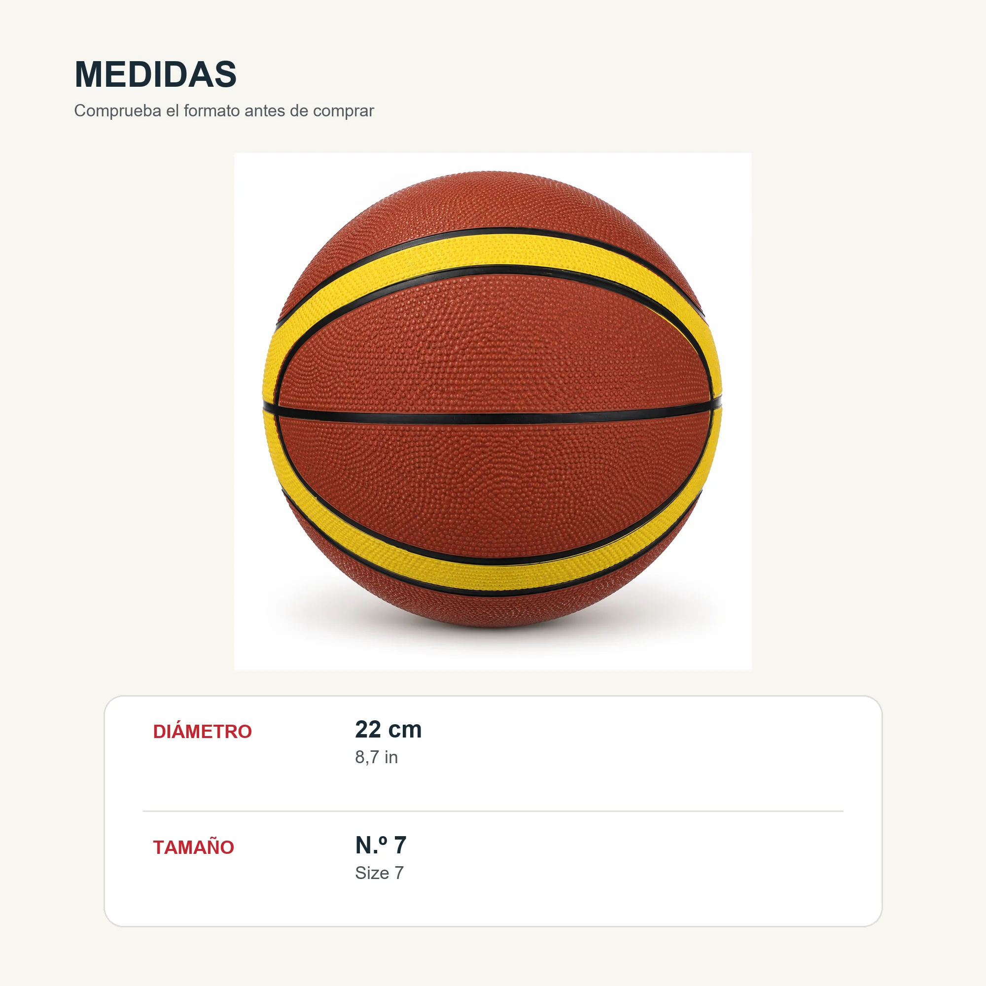 Balón de Básquetbol Café y Amarillo N.º 7, 22 cm