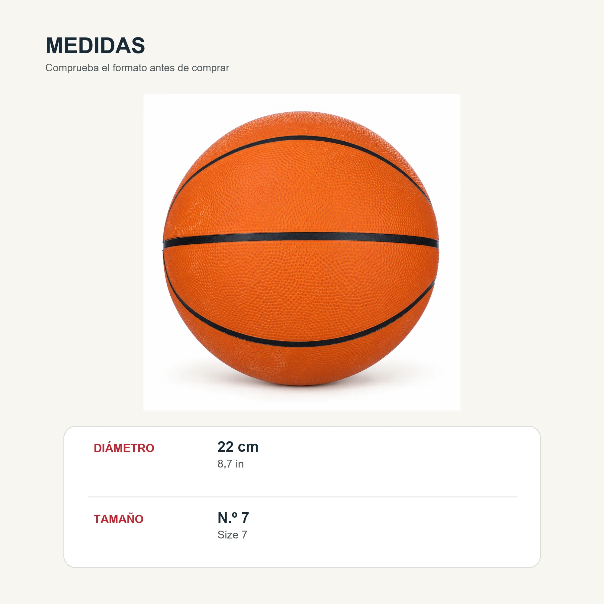 Balón de Básquetbol Naranja N.º 7, 22 cm