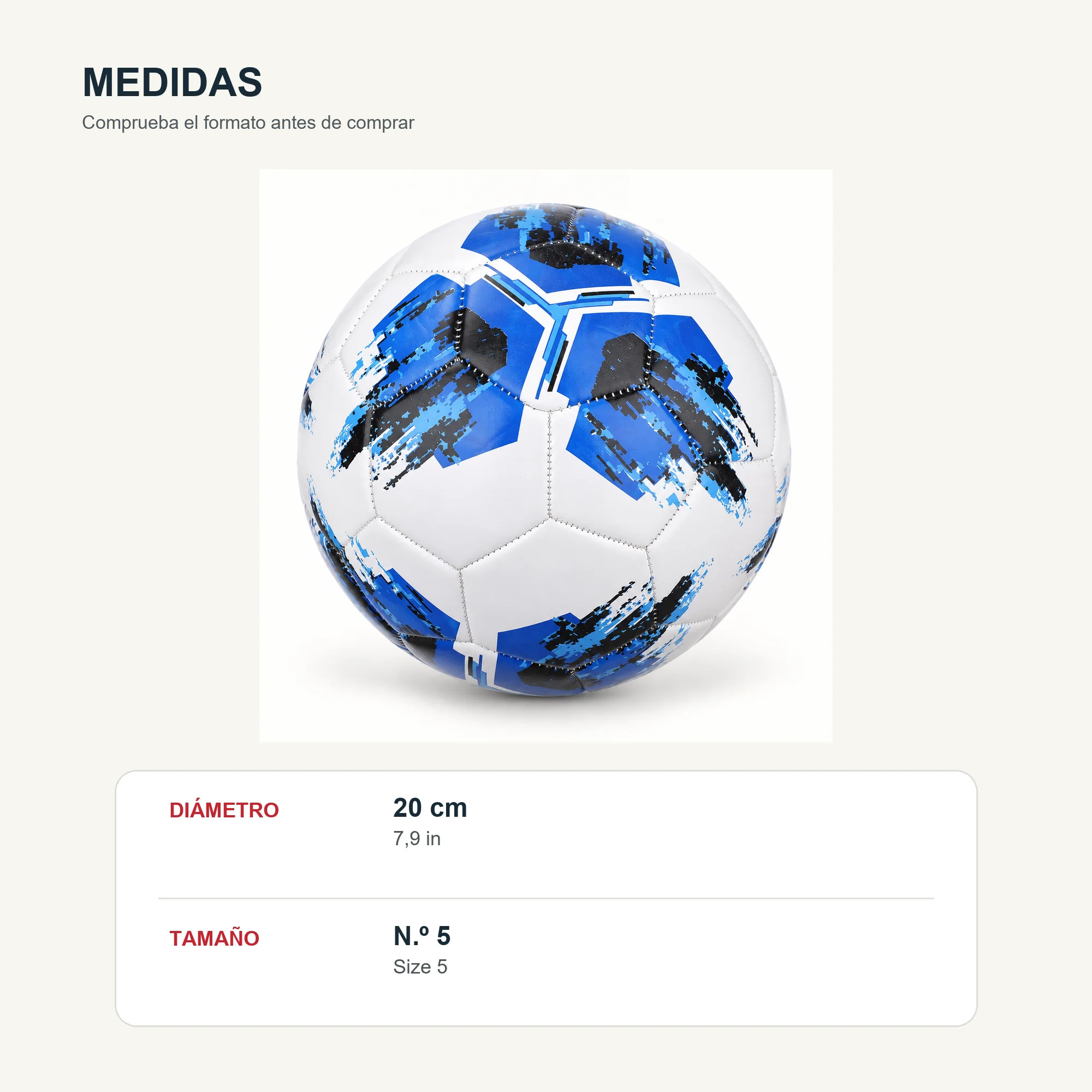 Balón de Fútbol Pinceladas Azules N.º 5, 20 cm