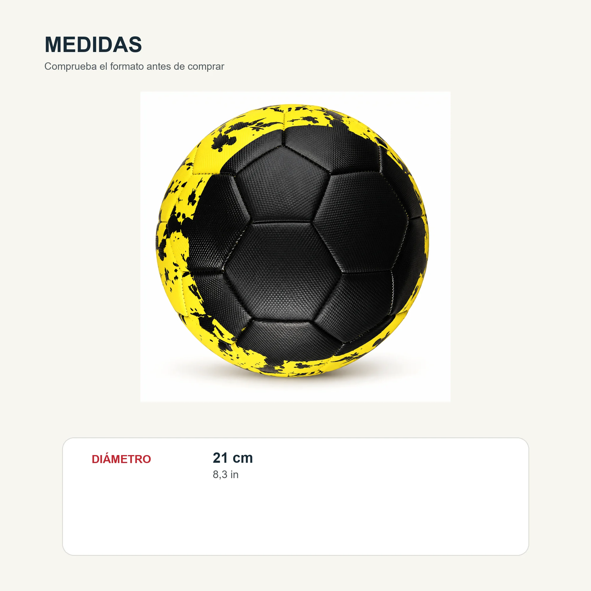 Balón de Fútbol Texturado Negro y Amarillo, 21 cm