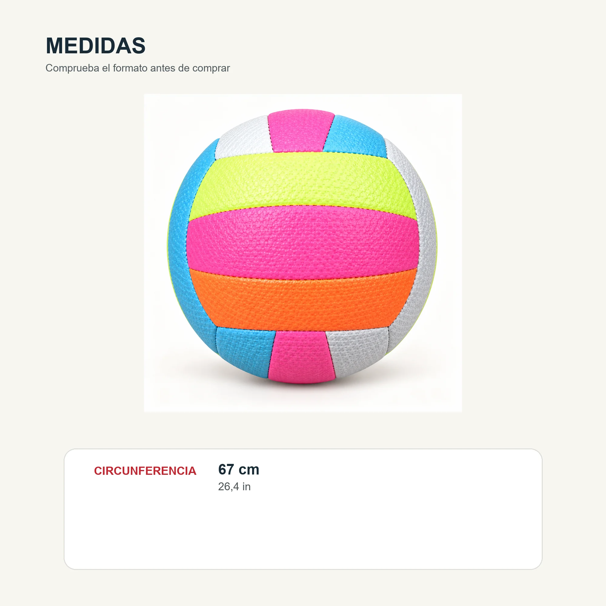 Balón de Vóleibol Multicolor, Circunferencia 67 cm