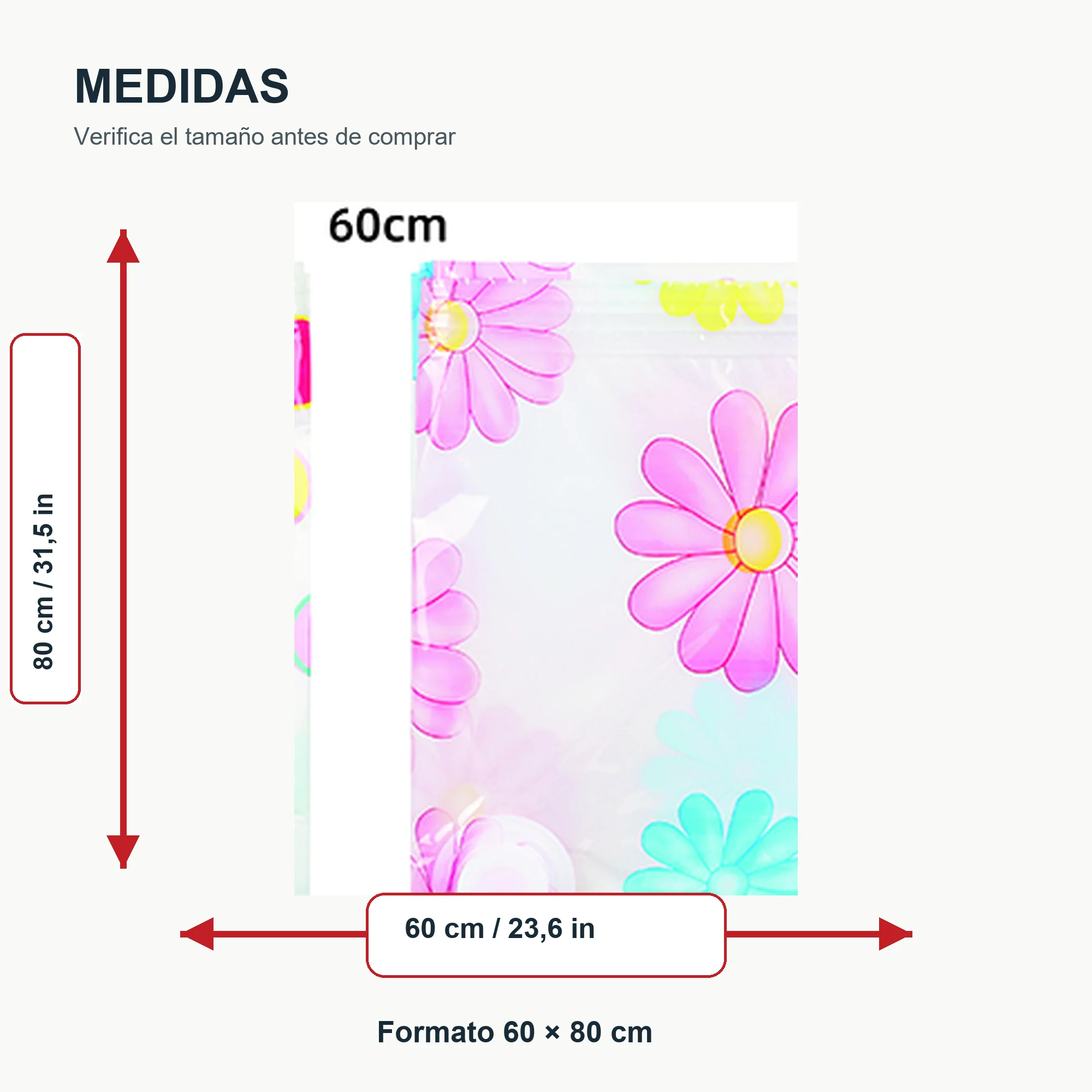 Bolsa de Compresión al Vacío Estampada para Ropa, 60 × 80 cm, 1 Unidad