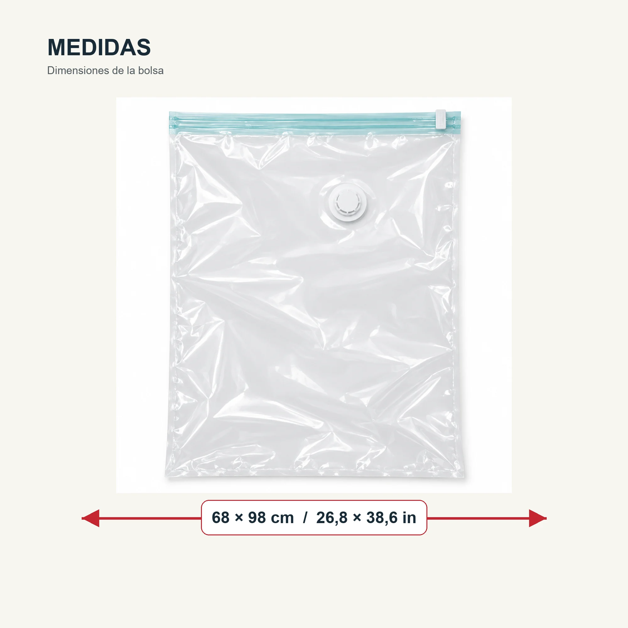Bolsa de Compresión al Vacío Transparente con Válvula, 68 × 98 cm
