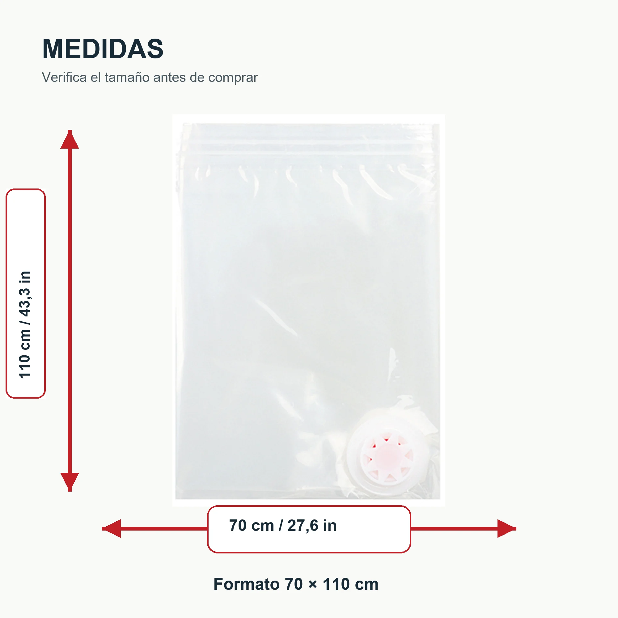 Bolsa de Compresión al Vacío Transparente Extra Grande, 70 × 110 cm, 1 Unidad