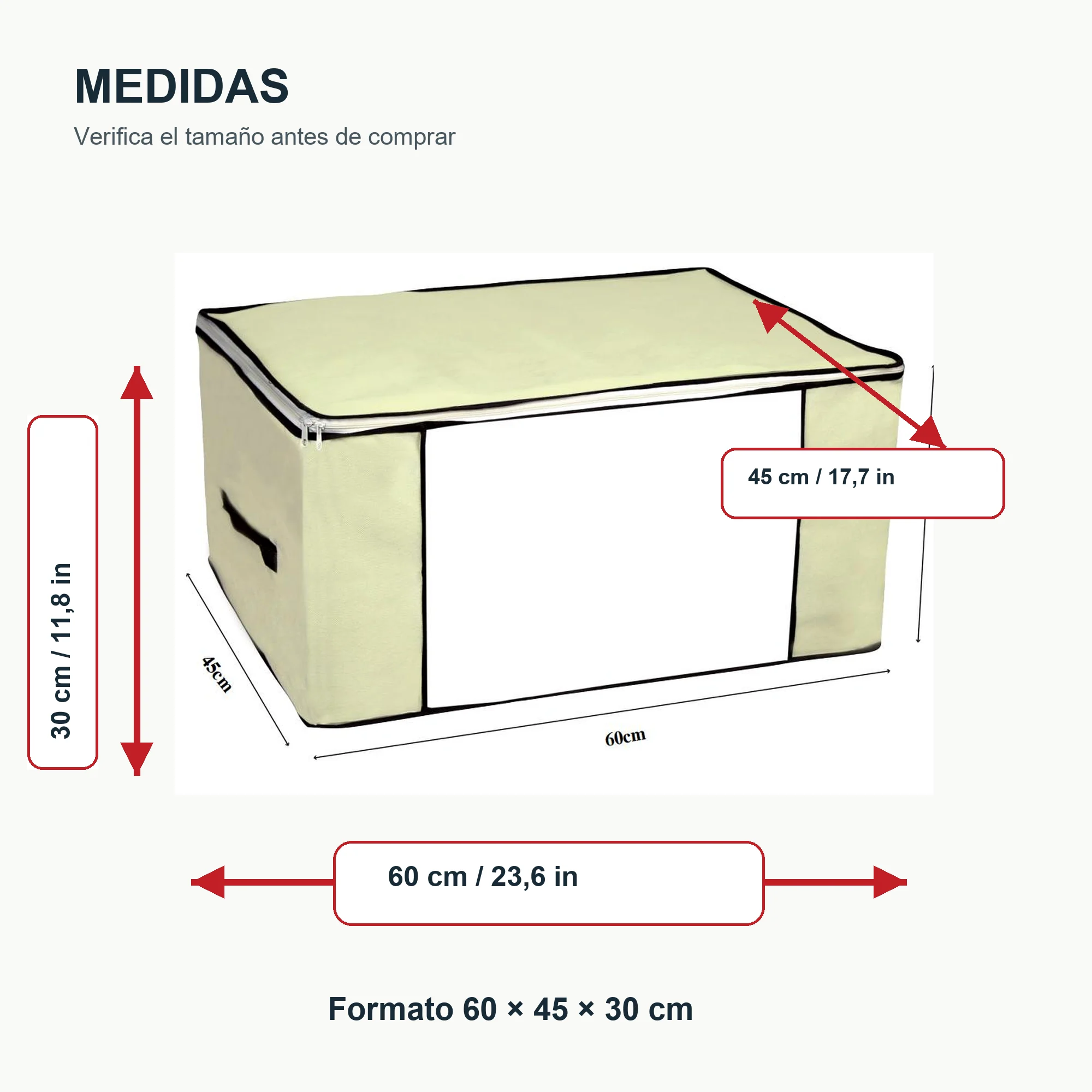 Bolsa Multiuso Organizadora Grande de Tela No Tejida, 60 × 45 × 30 cm, 1 Unidad