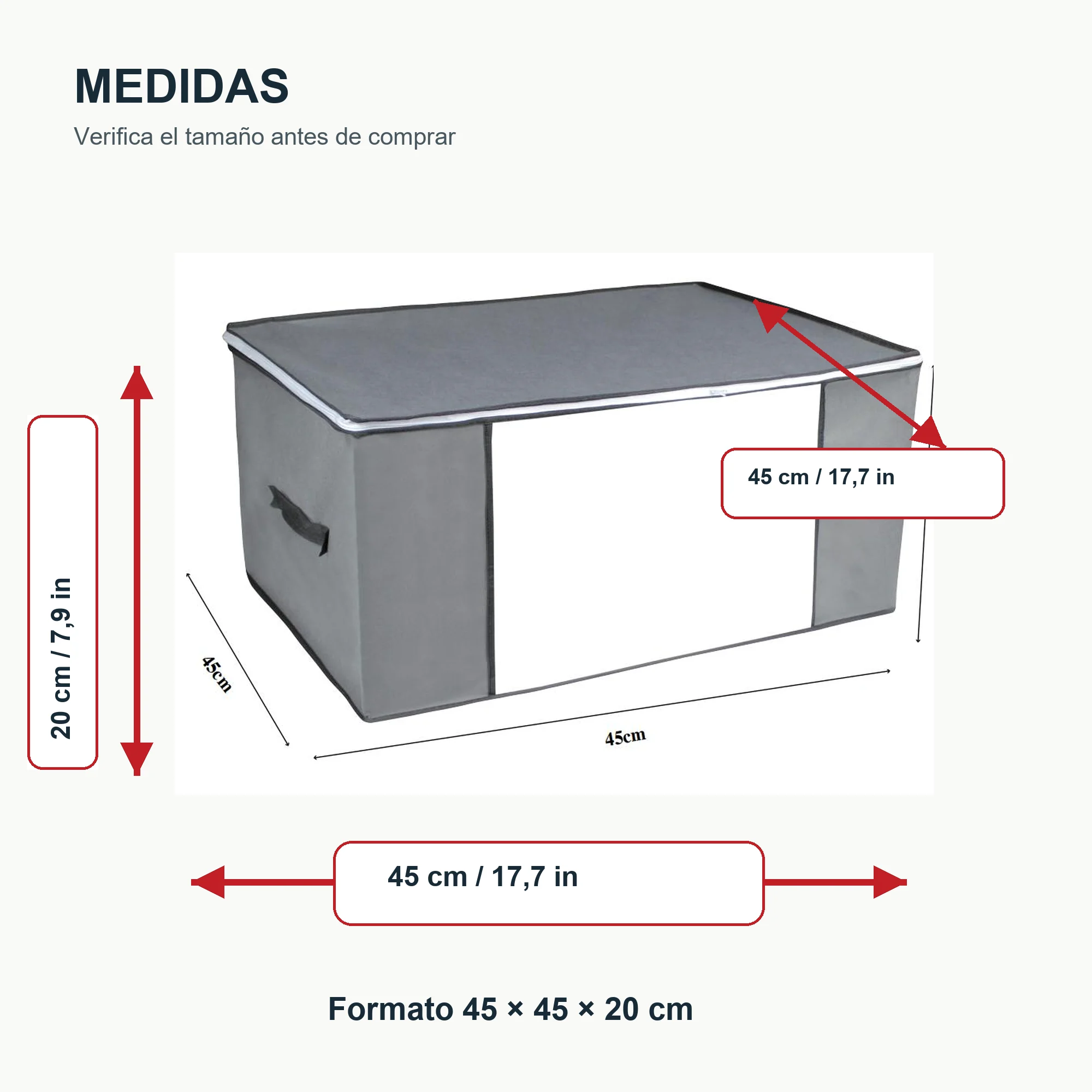 Bolsa Organizadora Gris con Ventana Frontal, 45 × 45 × 20 cm, 1 Unidad