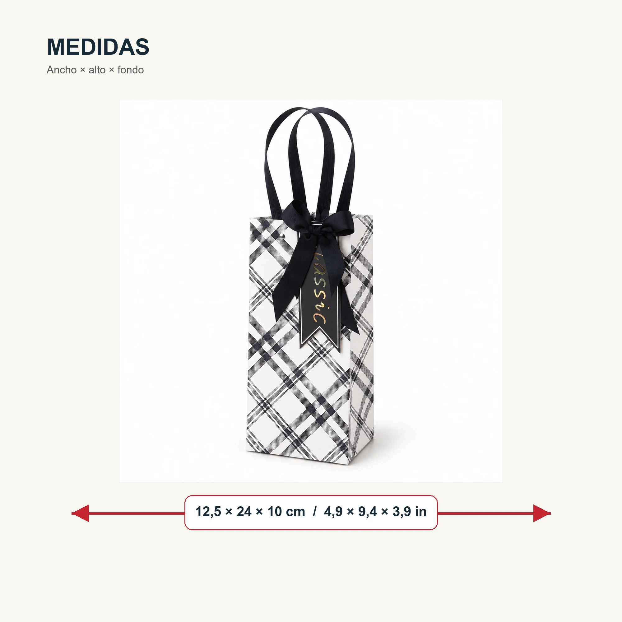 Bolsa de Regalo Bolsa Alta De Tartán Para Botella, 12,5 × 24 × 10 cm