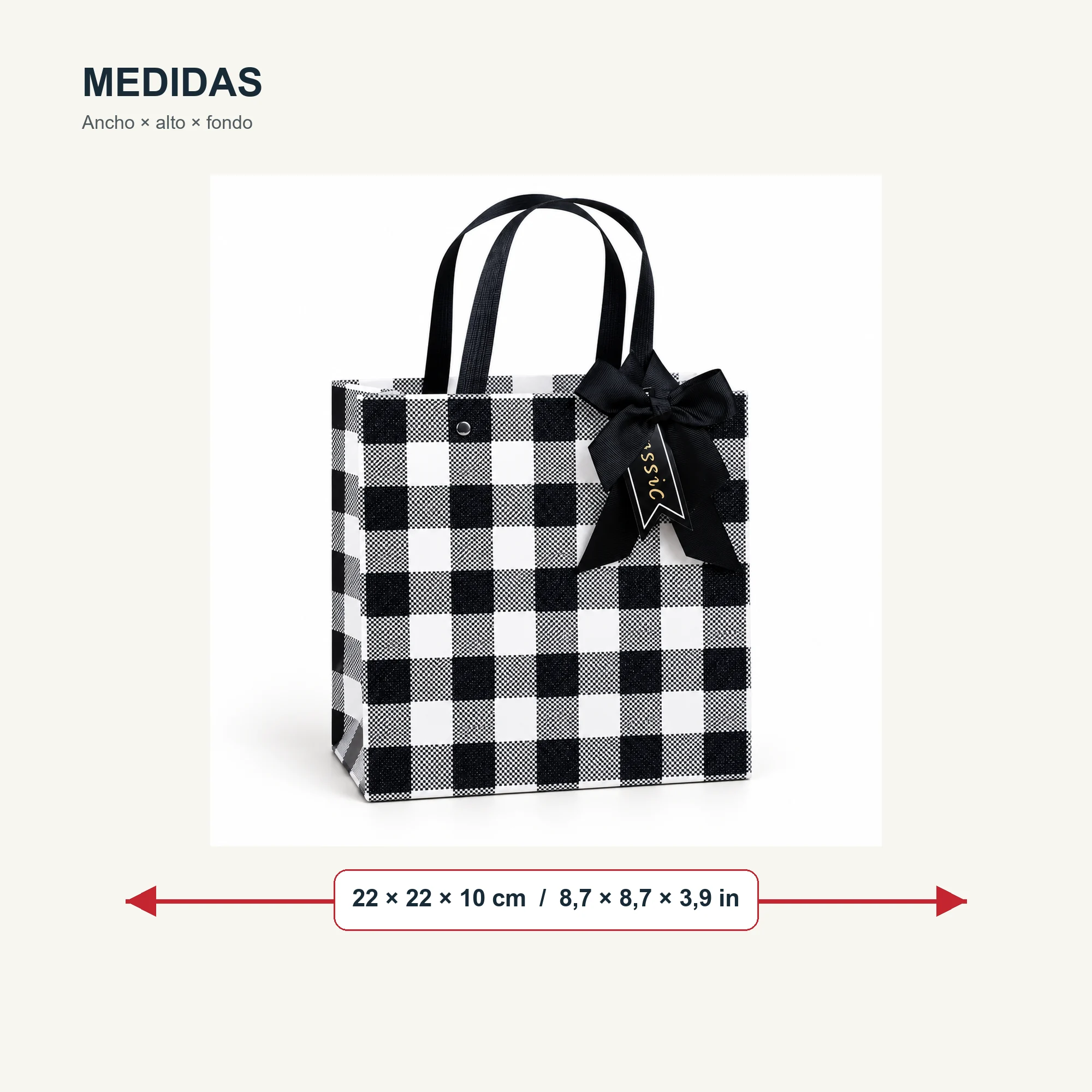 Bolsa de Regalo Bolsa Cuadrada A Cuadros Blanco Y Negro, 22 × 22 × 10 cm