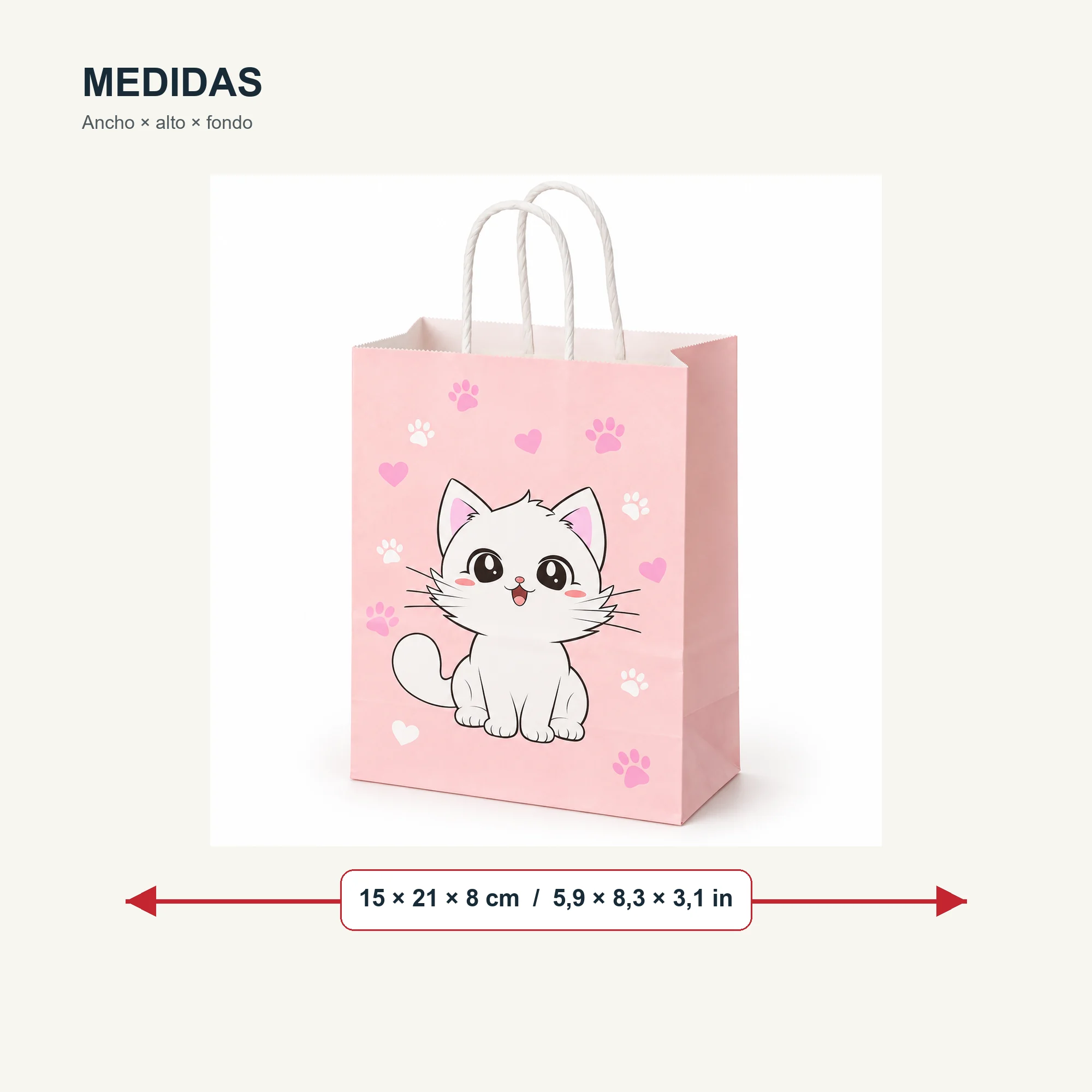 Bolsa de Regalo Infantil Estampada con Diseño De Gatito, 15 × 21 × 8 cm