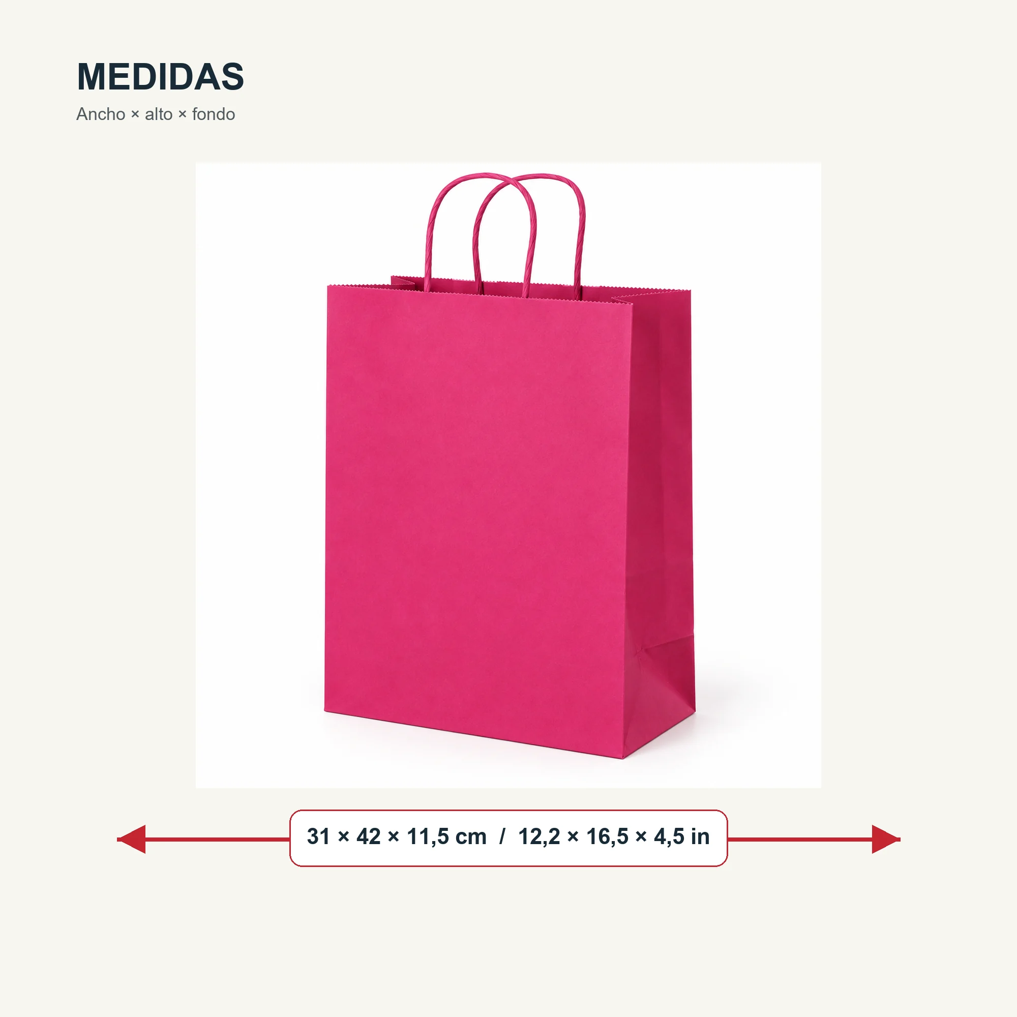 Bolsa de Regalo de Papel Liso con Asas Trenzadas, 31 × 42 × 11,5 cm, Colores Surtidos