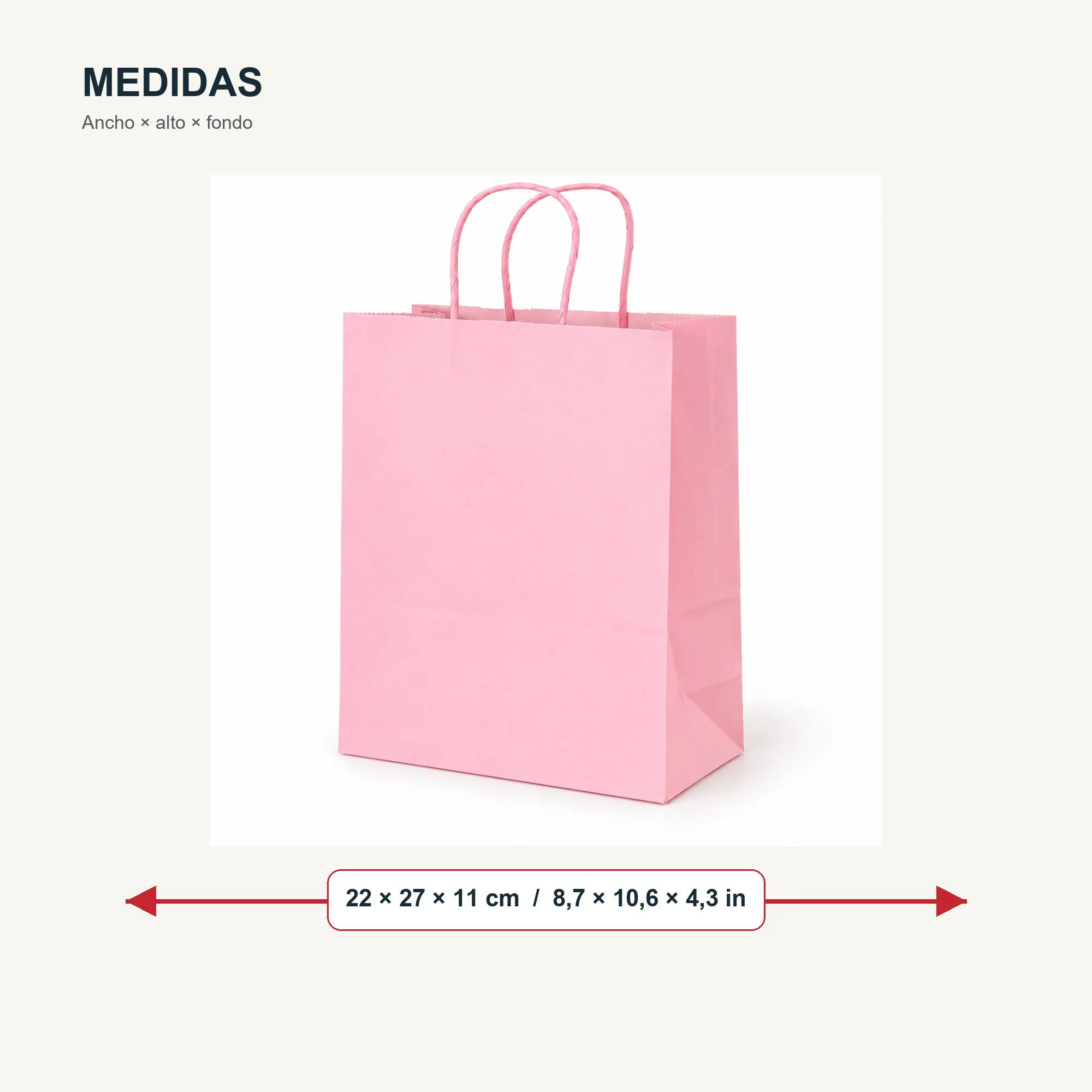 Bolsa de Regalo de Papel Liso con Asas Trenzadas, 22 × 27 × 11 cm, Colores Surtidos
