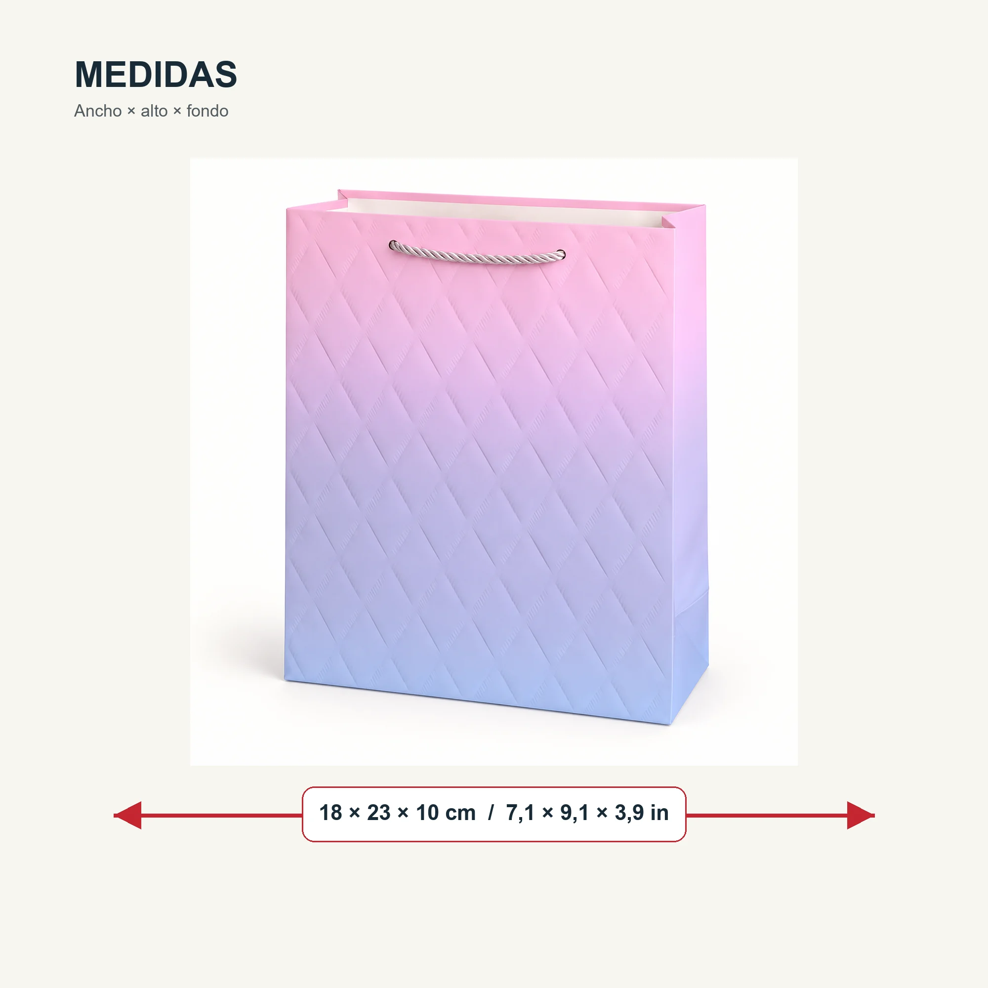 Bolsa de Regalo de Papel Texturizado con Asa de Cordón, 18 × 23 × 10 cm, Colores Surtidos