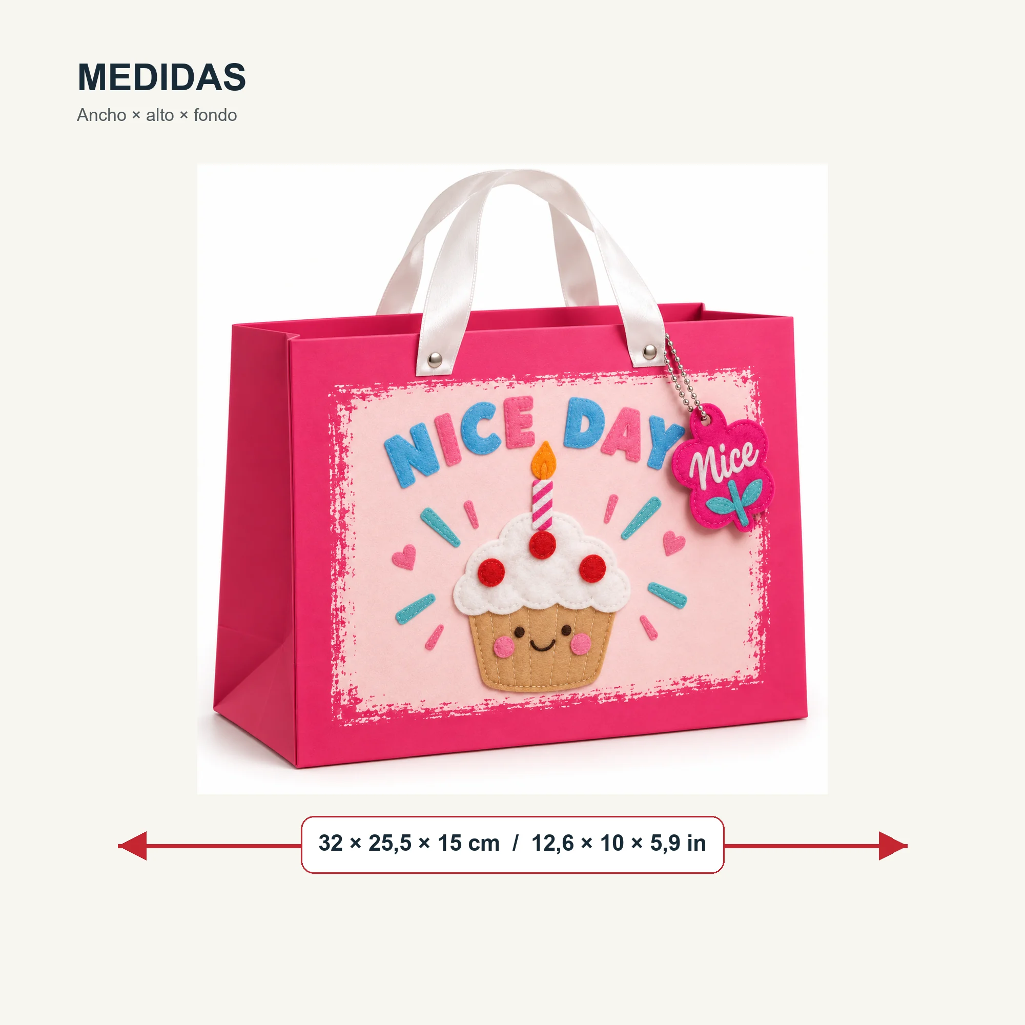 Bolsa de Regalo Rígida Ancha Con Cupcake con Formato Ancho Con Cupcake, 32 × 25,5 × 15 cm