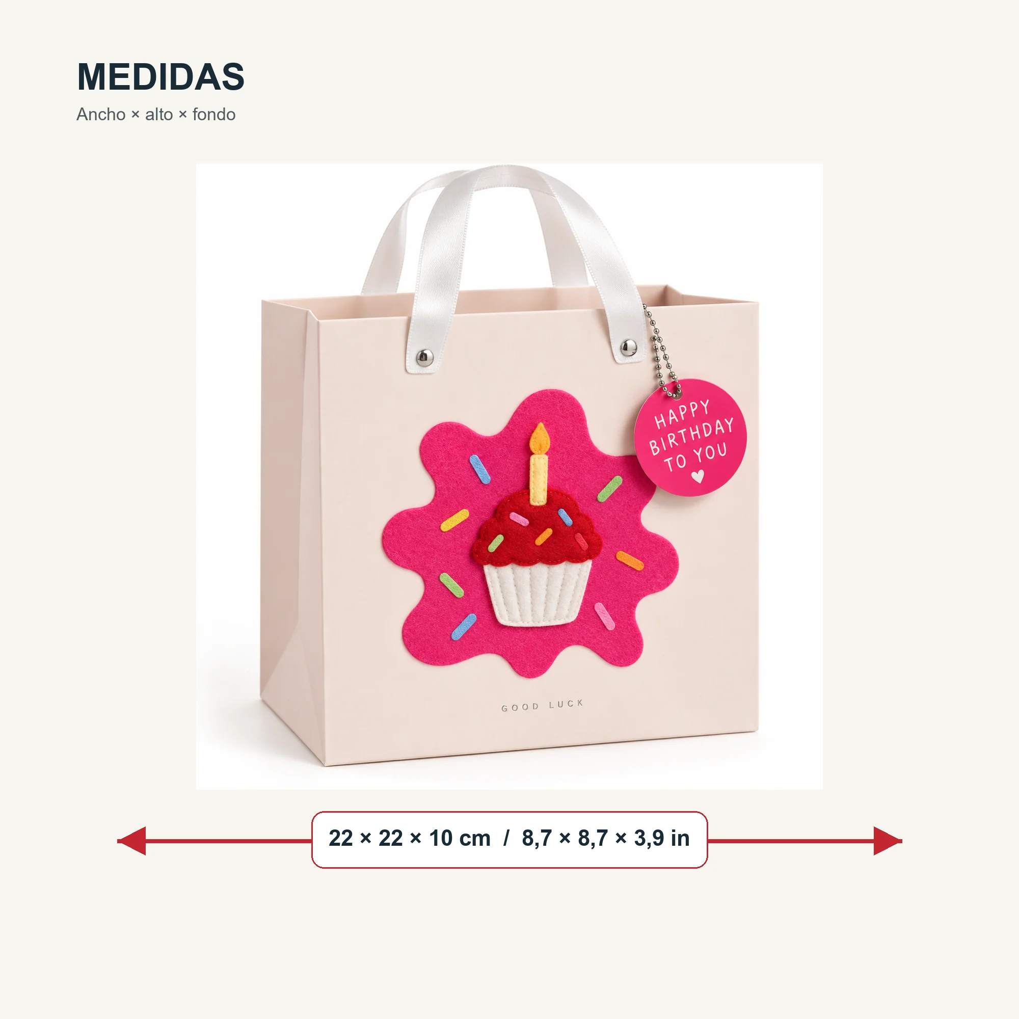 Bolsa de Regalo Rígida De Cumpleaños con Aplique De Cupcake, 22 × 22 × 10 cm