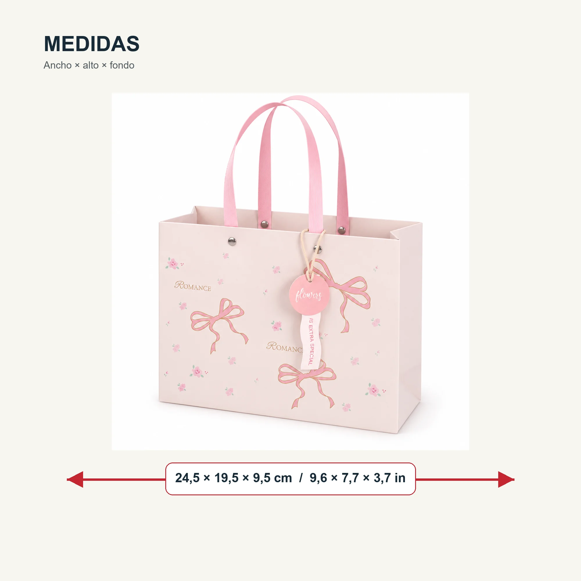 Bolsa de Regalo Rígida Estampada con Lazos Con Borde Dorado, 24,5 × 19,5 × 9,5 cm