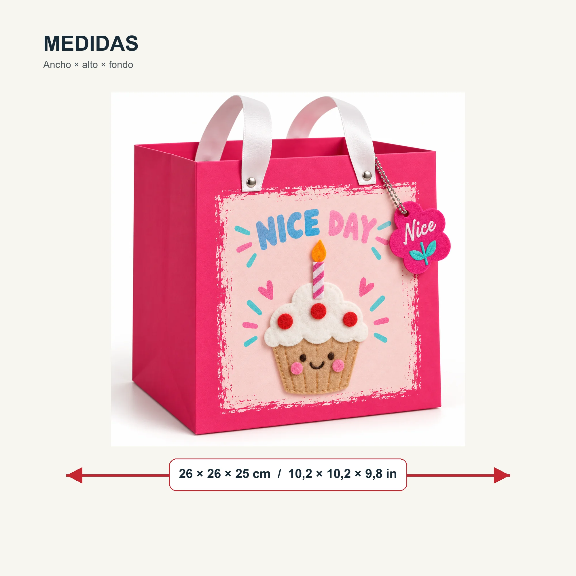 Bolsa de Regalo Rígida Profunda Con Cupcake con Formato Profundo Con Cupcake, 26 × 26 × 25 cm