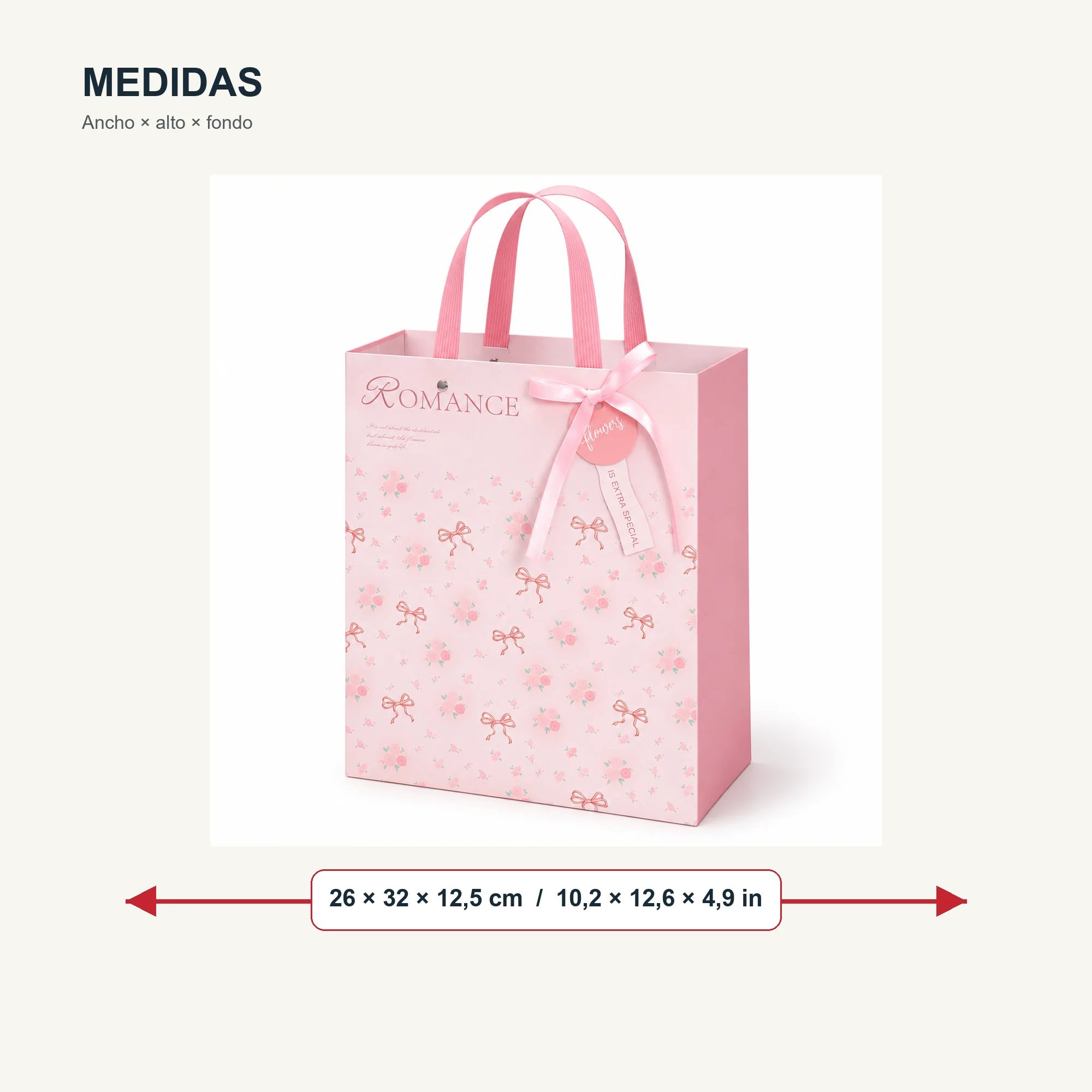 Bolsa de Regalo Rígida Romántica con Formato Alto Romántico, 26 × 32 × 12,5 cm